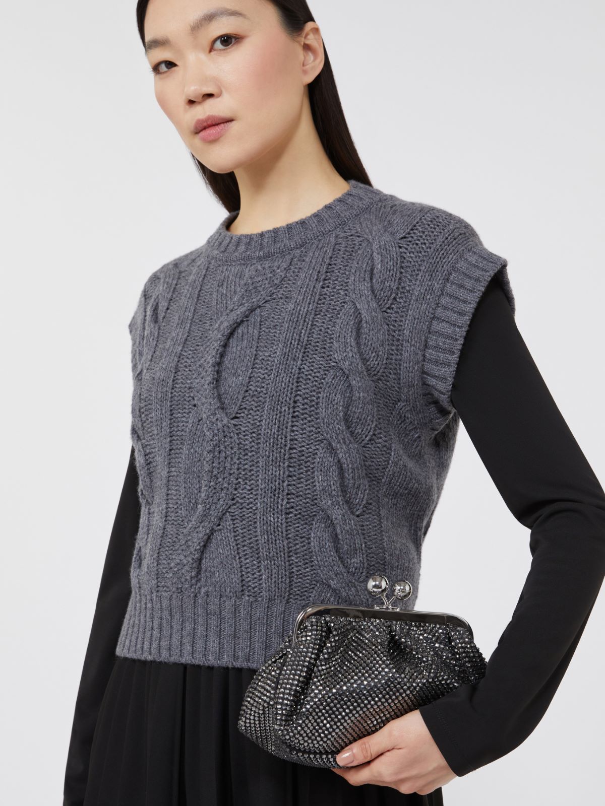 Small Pasticcino Bag in satin with rhinestones - BLACK - Max Mara