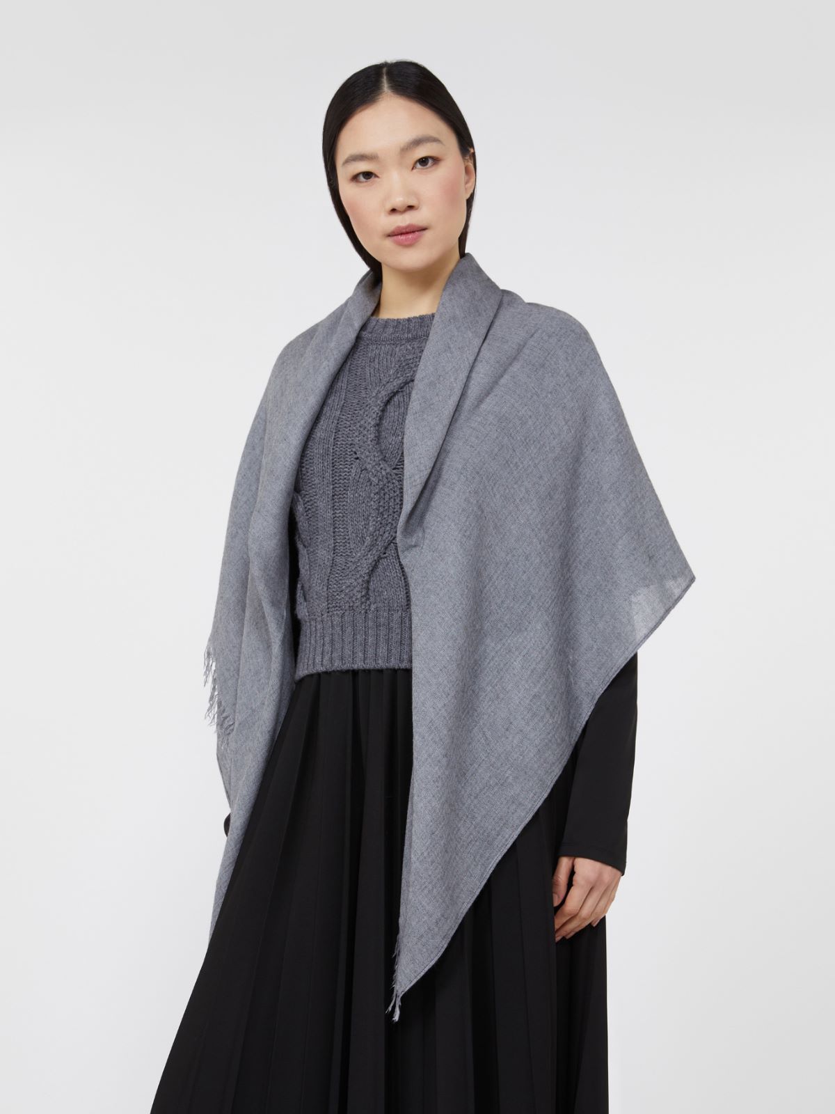 Viscose and cashmere shawl - MEDIUM GREY - Max Mara