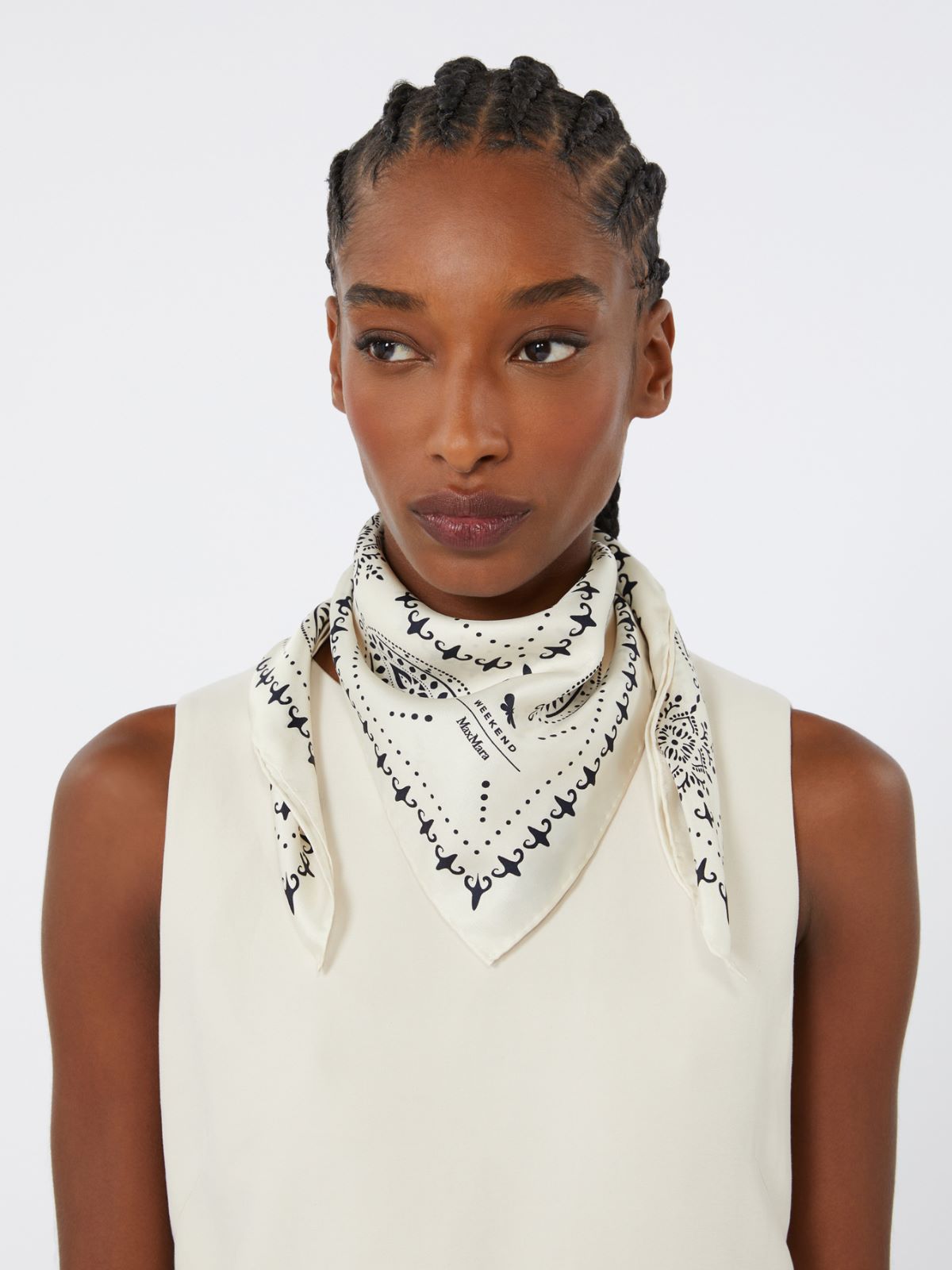 Printed silk scarf - IVORY - Max Mara - 9