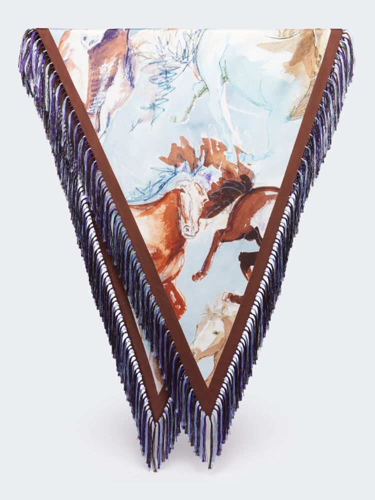 Fringed printed silk scarf - IVORY - Max Mara