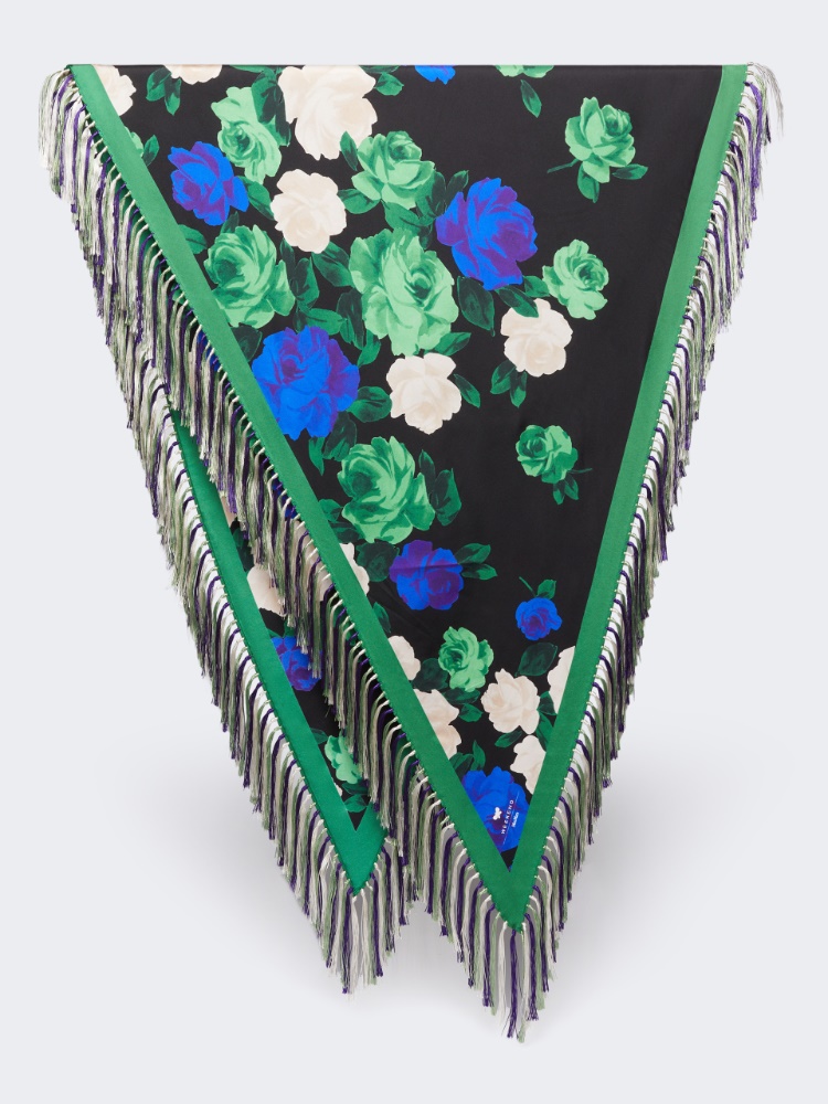 Fringed printed silk scarf - DARK GREEN - Max Mara