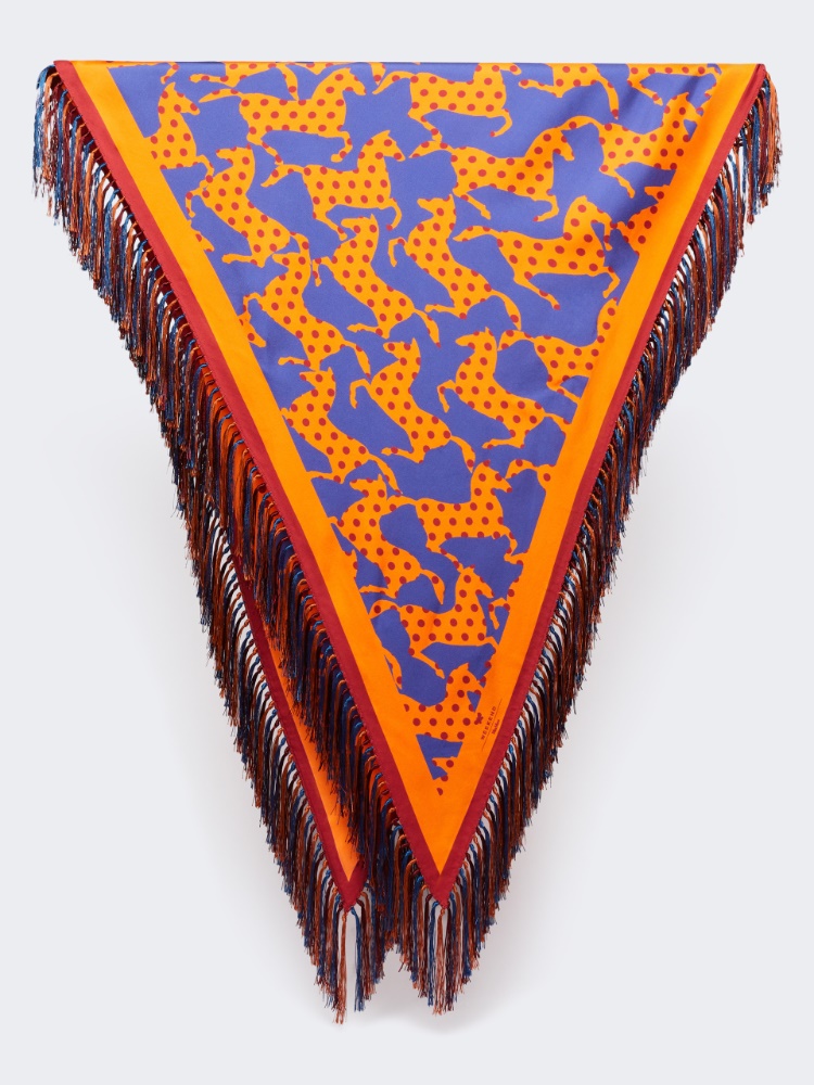 Foulard en soie imprimée avec franges - BRUN ORANGE - Max Mara
