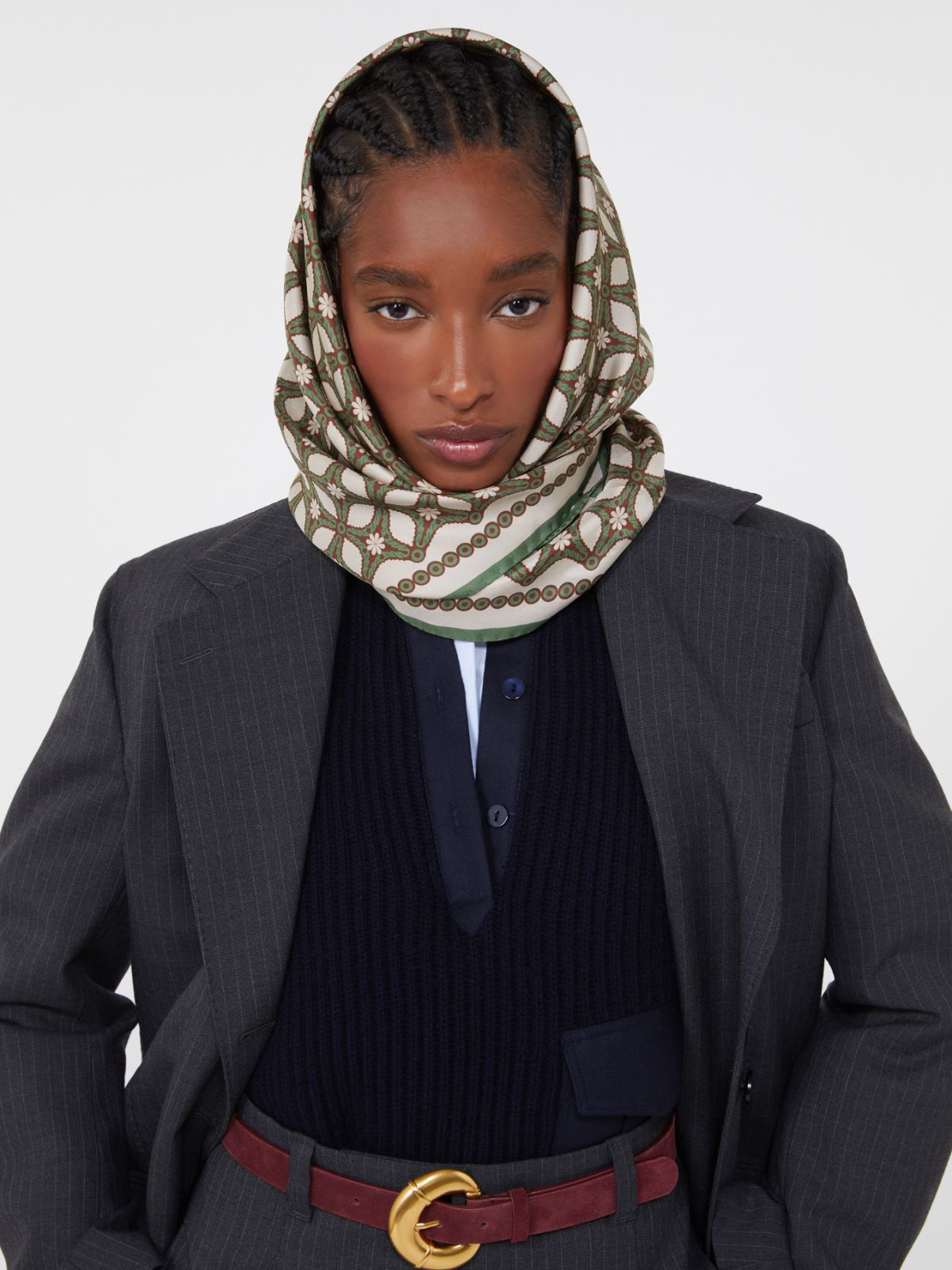 Printed silk twill scarf - BEIGE - Max Mara - 9
