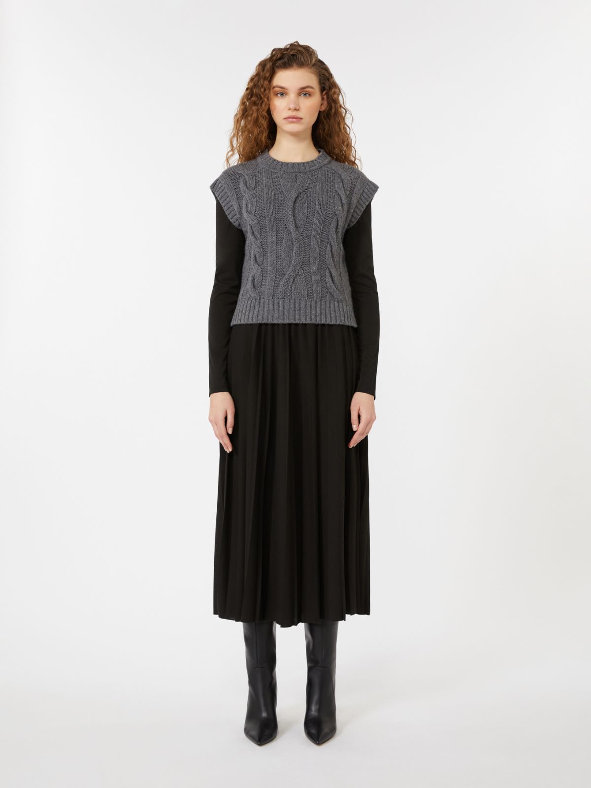 2-in-1 jersey and wool knit dress - BLACK - Max Mara - 2