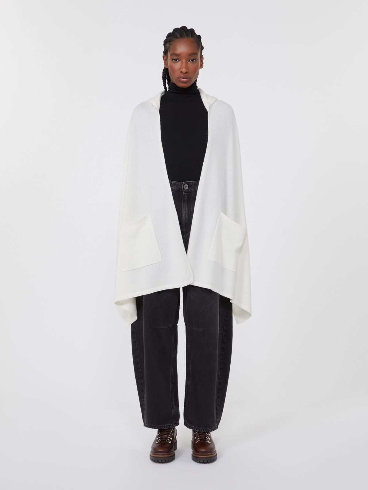 Cashmere hooded shawl - OPTICAL WHITE - Max Mara - 2