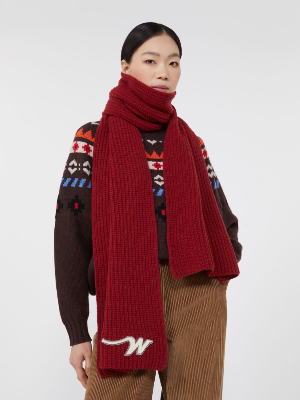 Wool yarn scarf - BERRY RED - Max Mara - 9