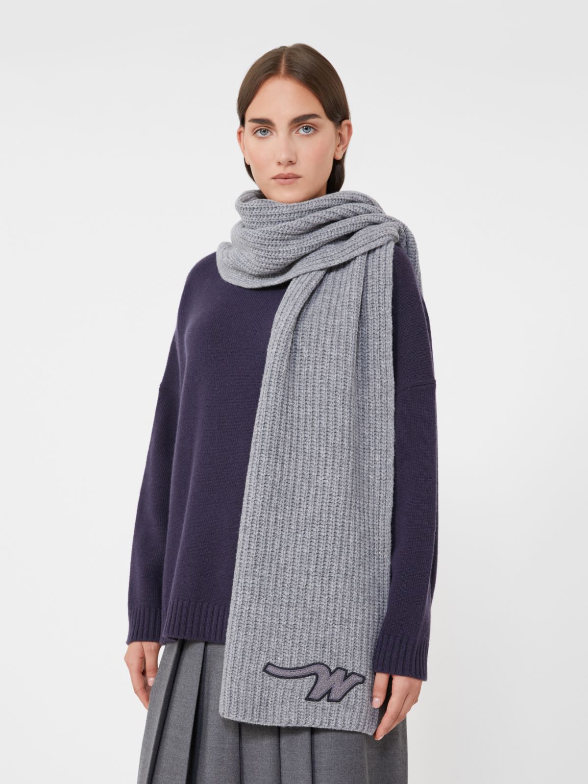 Wool yarn scarf - MEDIUM GREY - Max Mara - 9