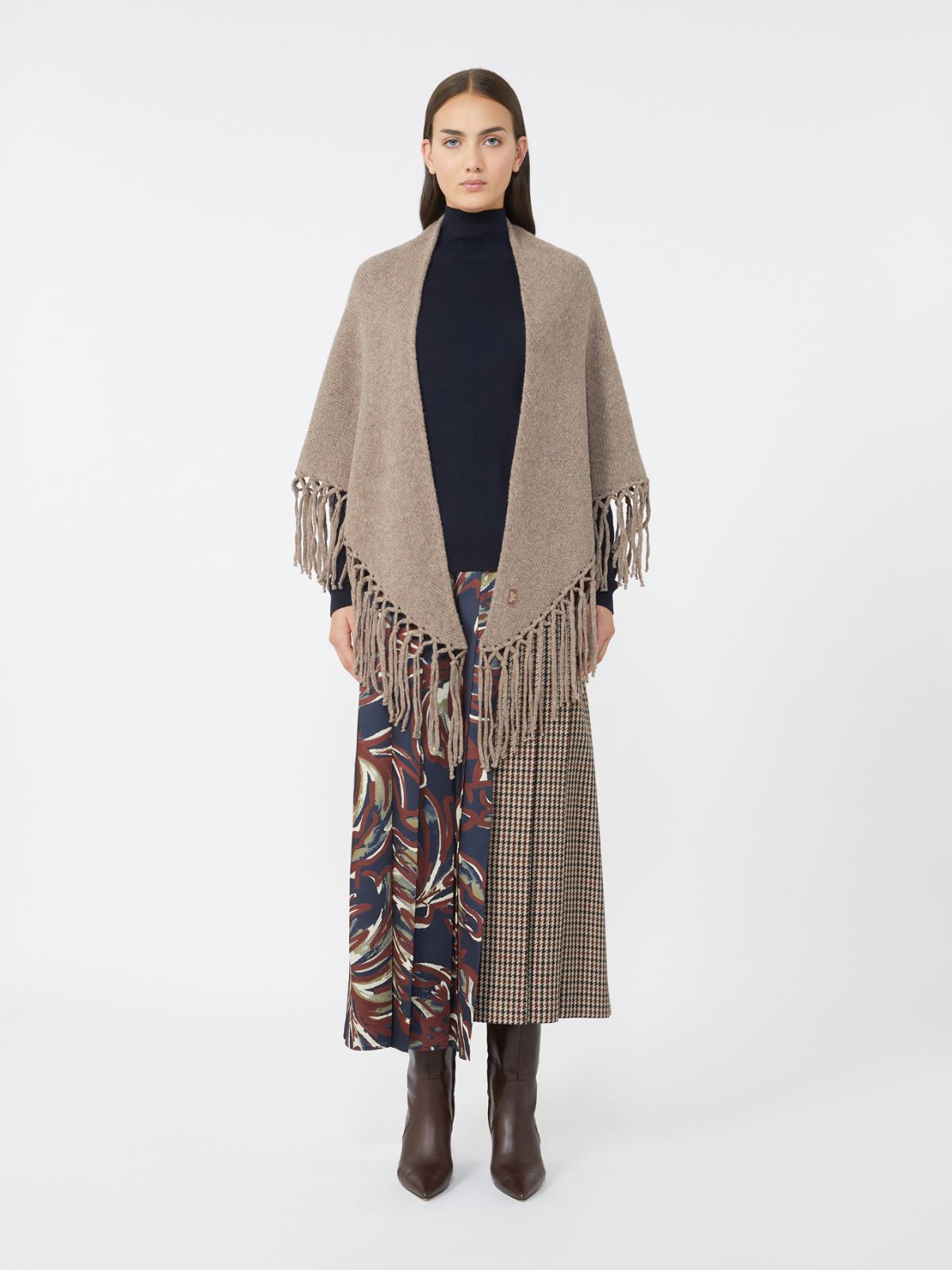 Wool shawl with fringes - BROWN - Max Mara - 2