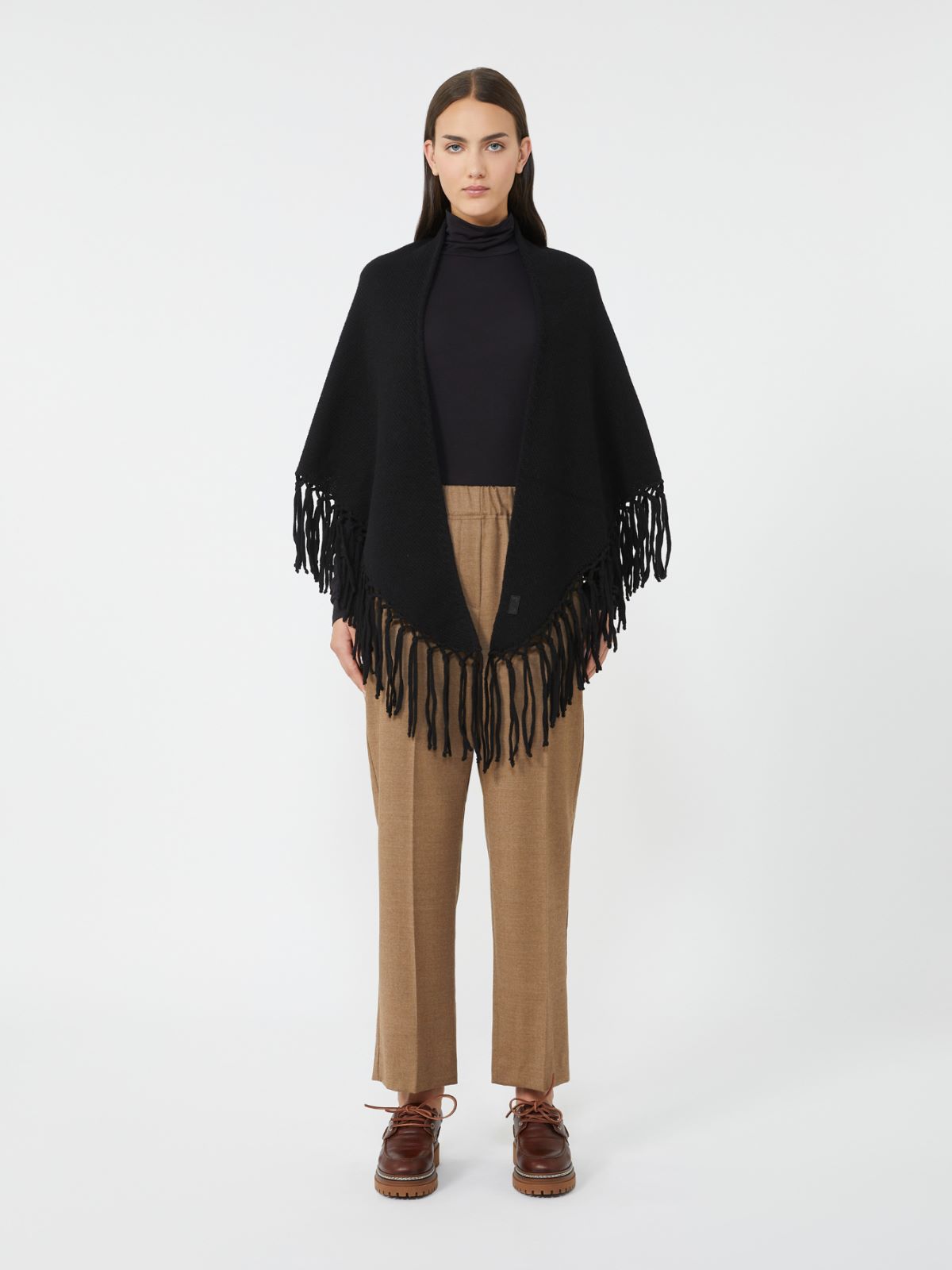 Wool shawl with fringes - BLACK - Max Mara - 2