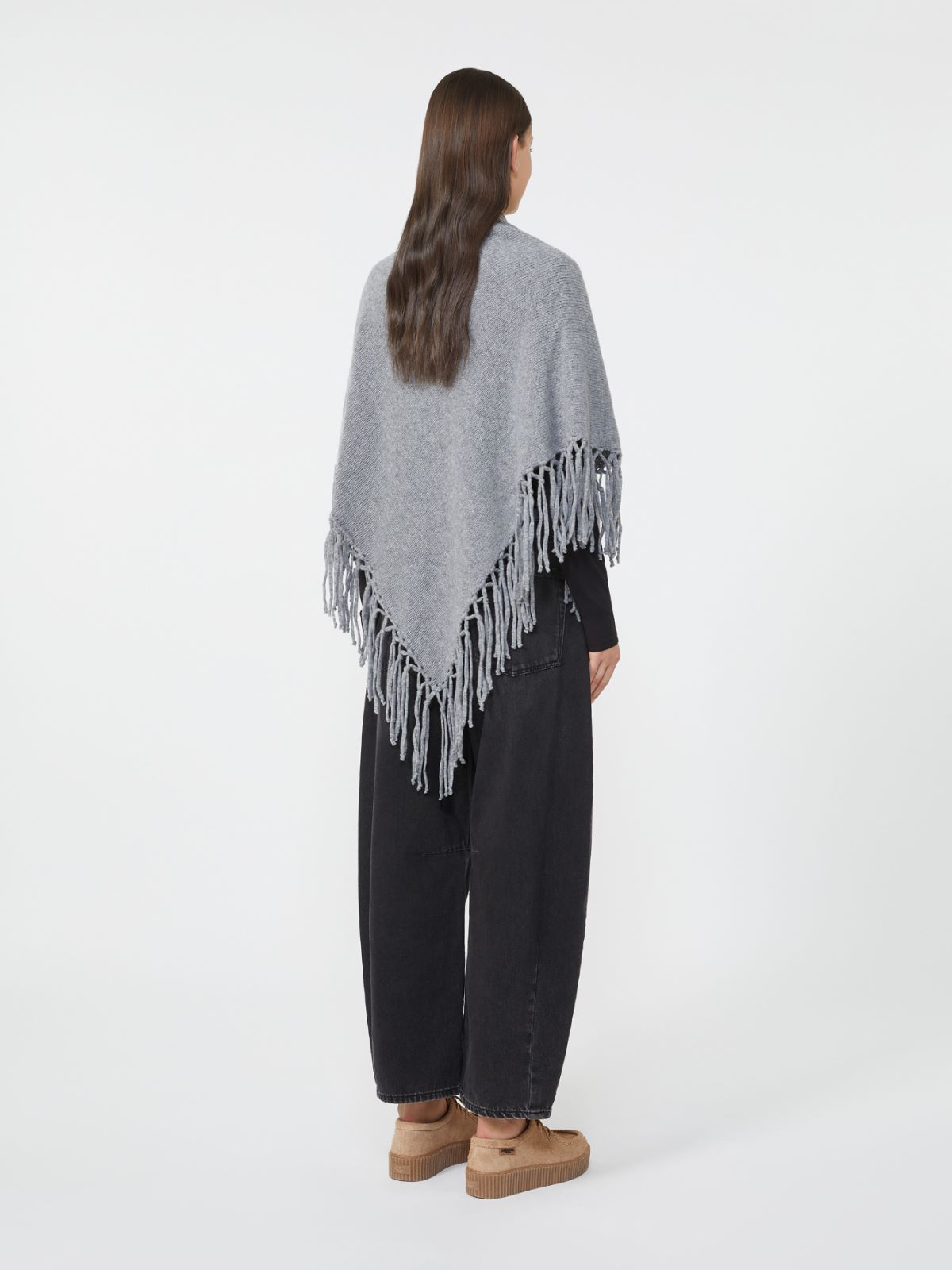 Wool shawl with fringes - MEDIUM GREY - Max Mara - 3