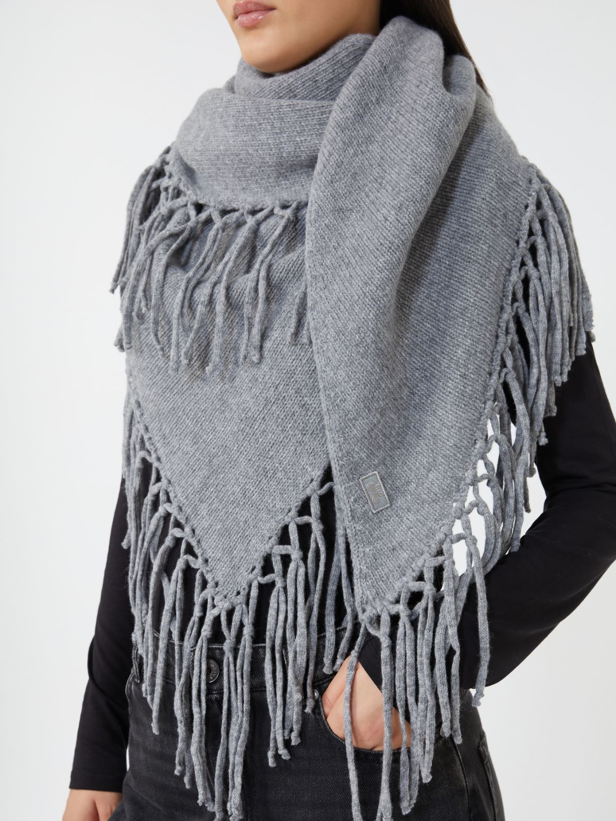 Wool shawl with fringes - MEDIUM GREY - Max Mara - 4