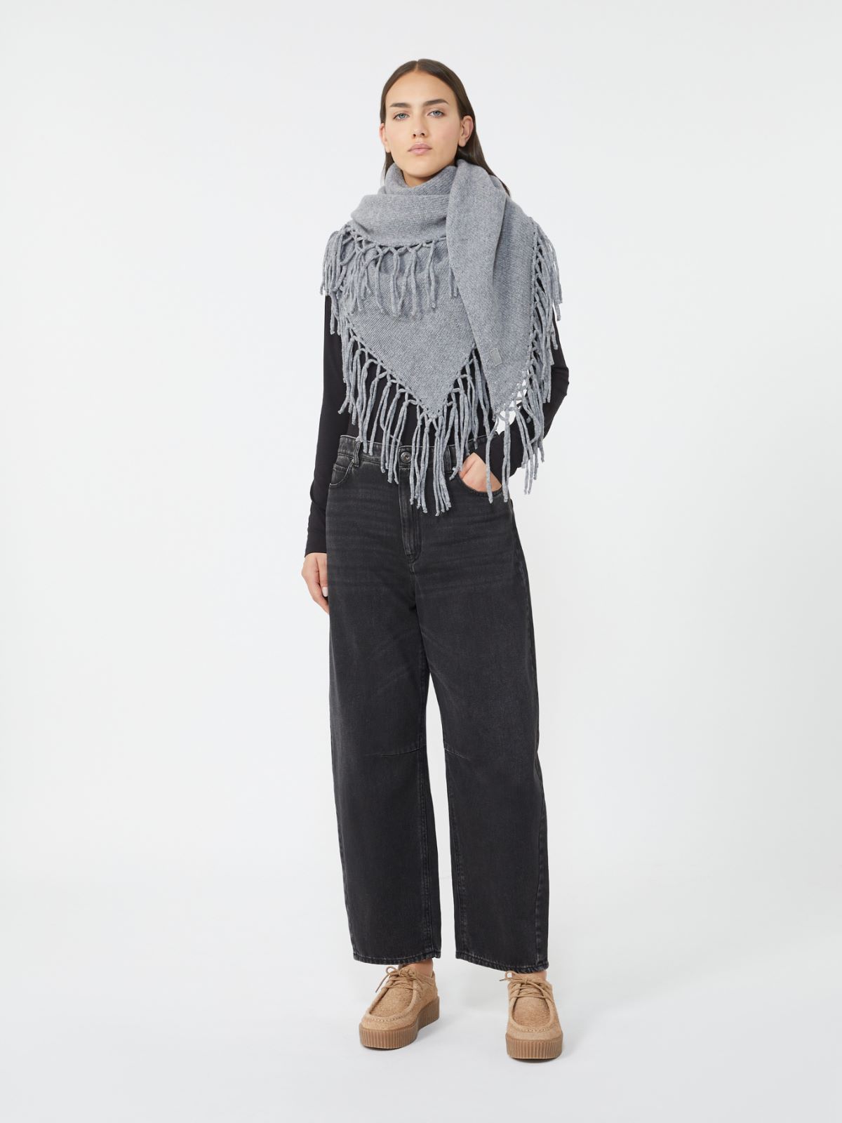 Wool shawl with fringes - MEDIUM GREY - Max Mara