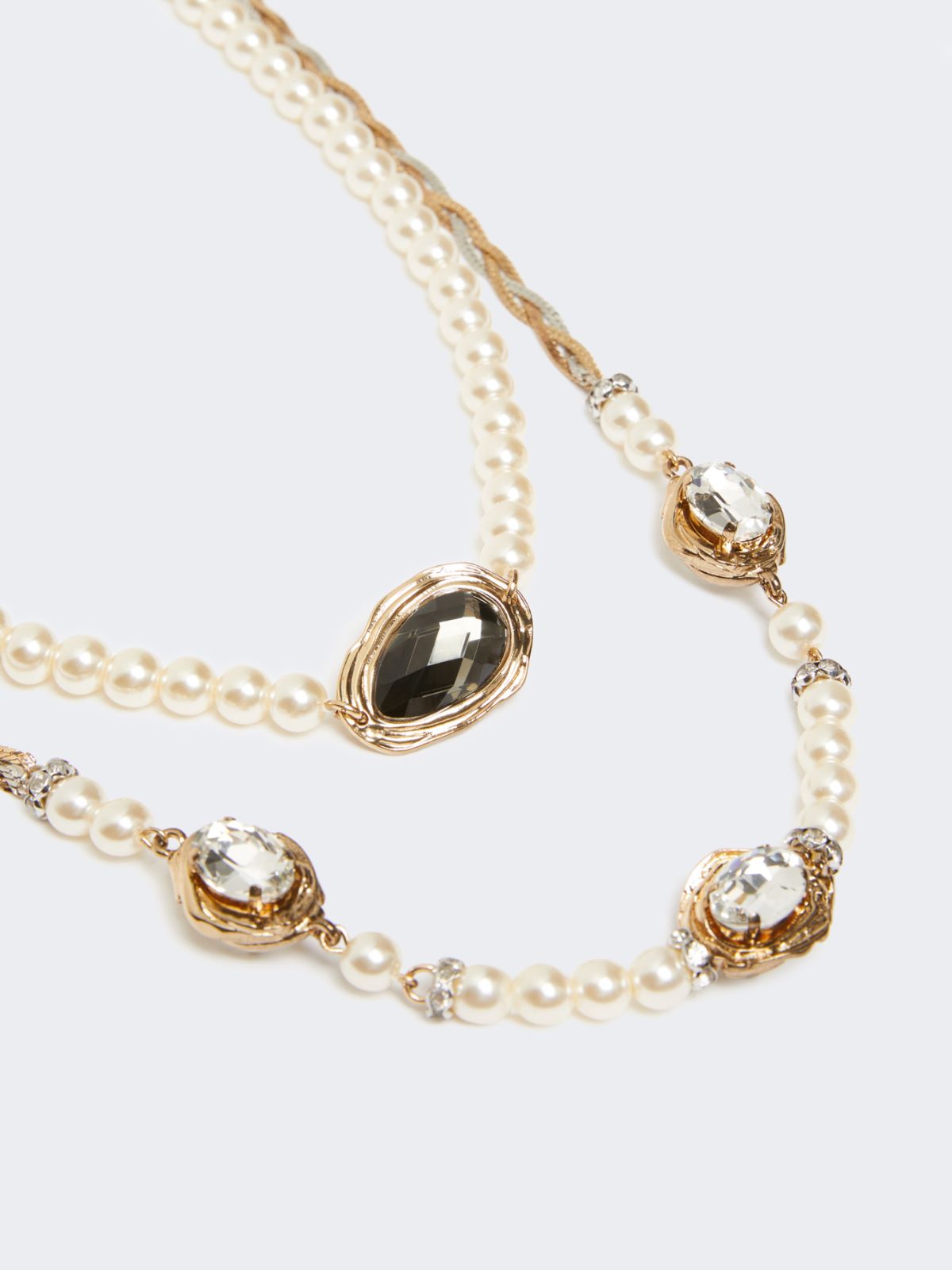Pearl and rhinestone-adorned necklace - OPTICAL WHITE - Max Mara - 2