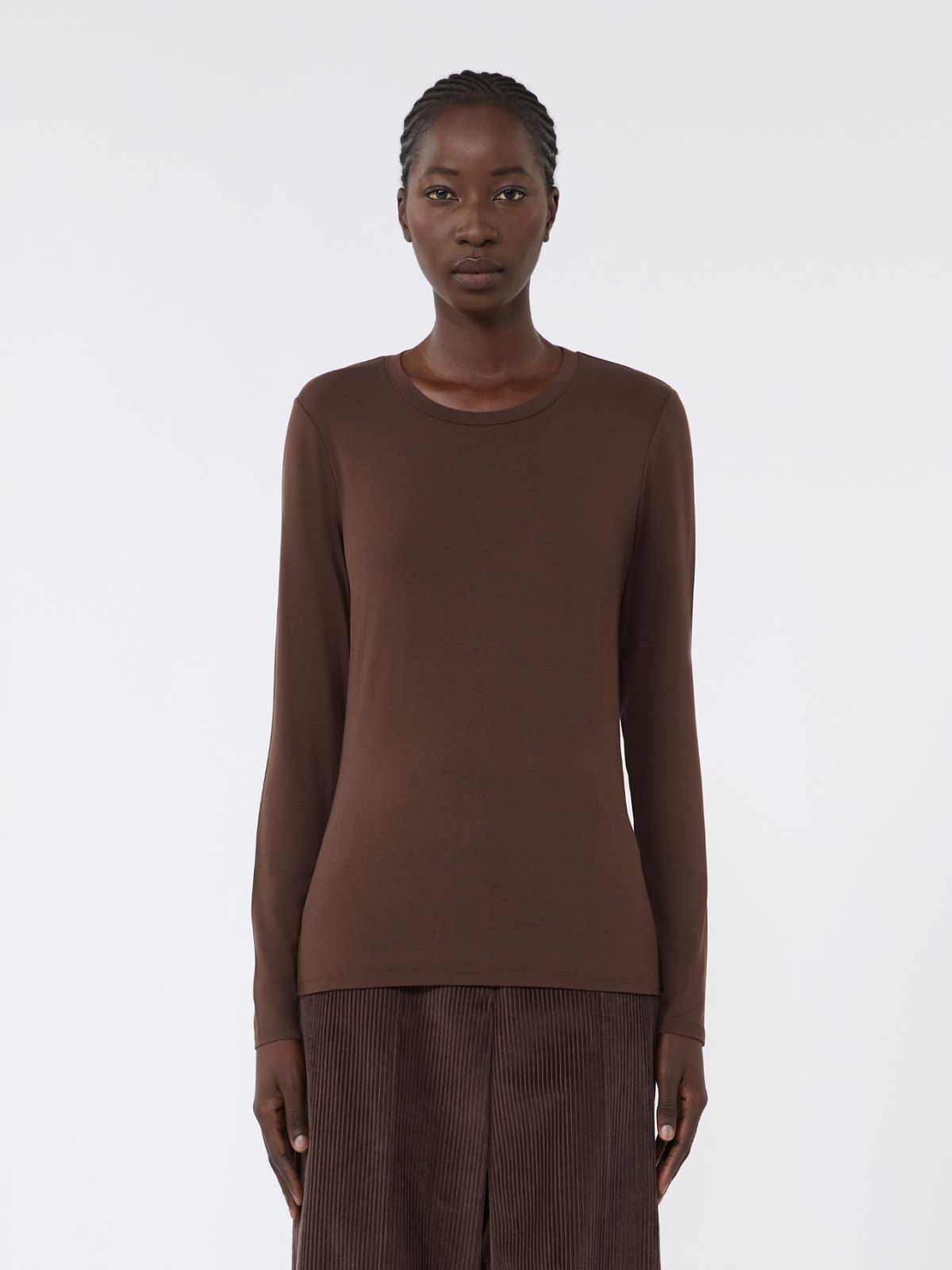 Stretch jersey basic T-shirt - CHOCOLATE - Max Mara - 2