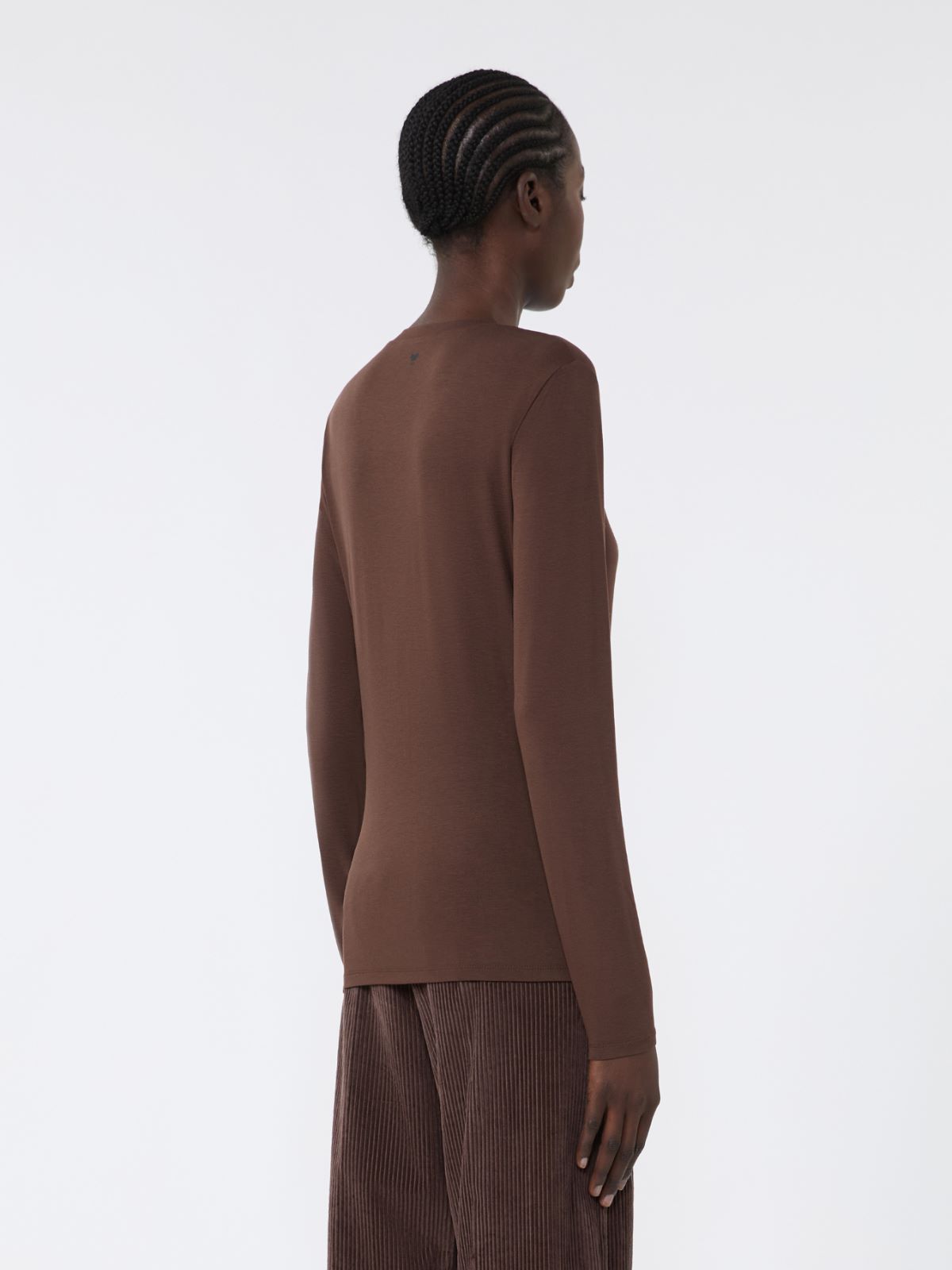 Stretch jersey basic T-shirt - CHOCOLATE - Max Mara - 3