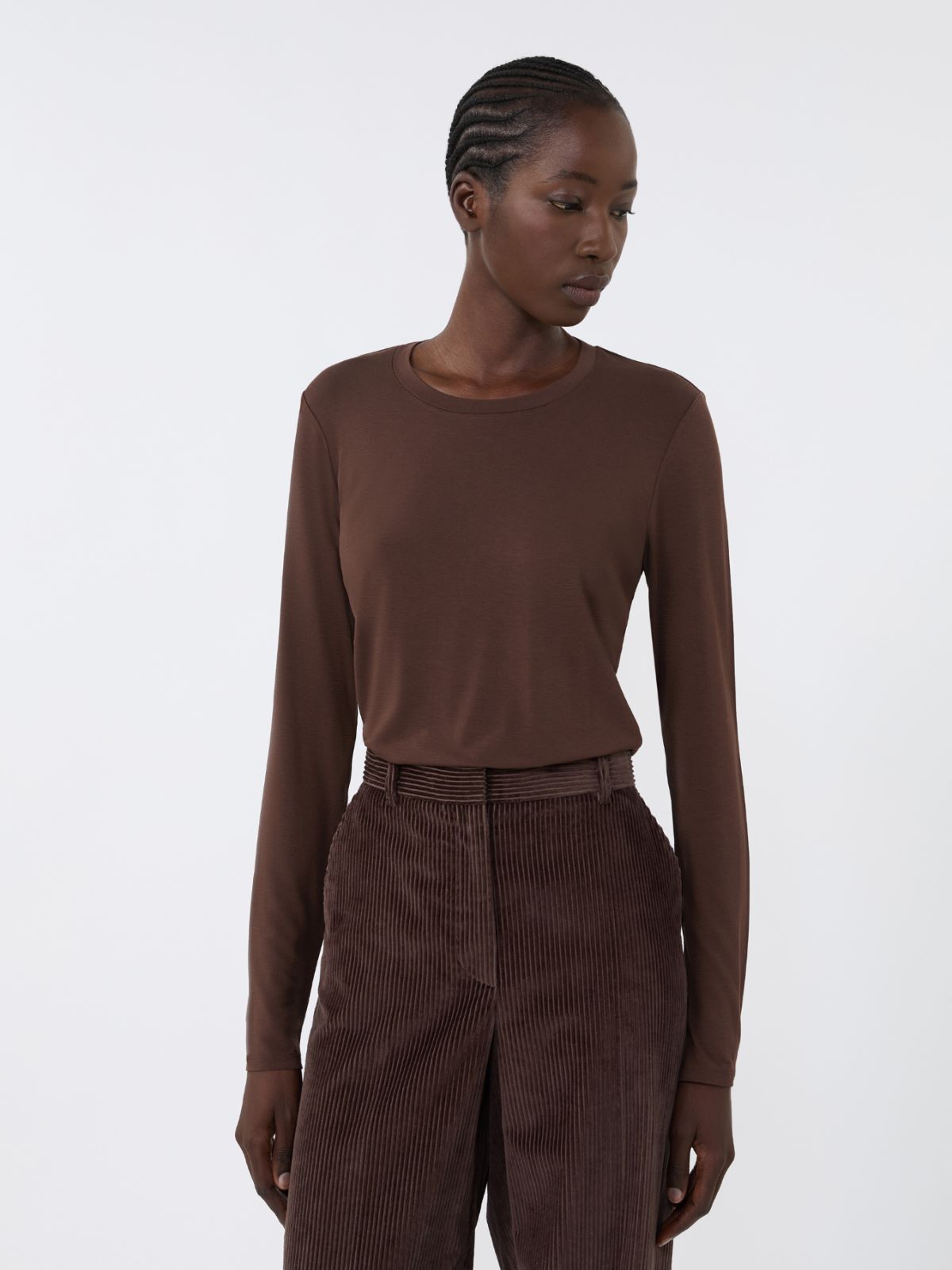Stretch jersey basic T-shirt - CHOCOLATE - Max Mara - 4