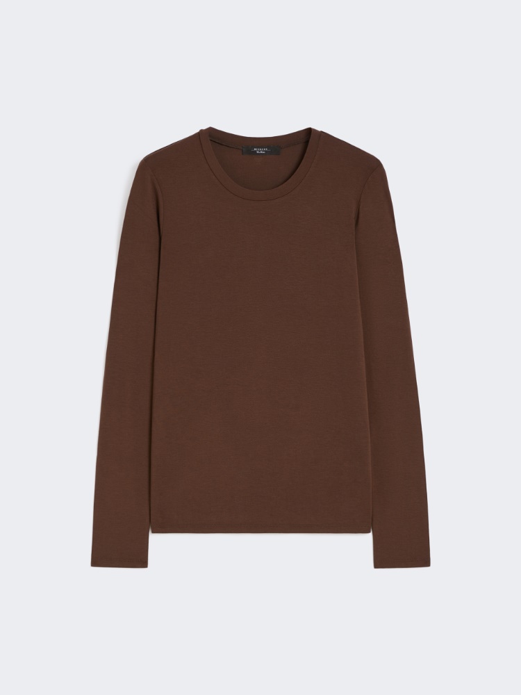 Basicowy T-shirt z elastycznego dżerseju - CZEKOLADOWY - Max Mara