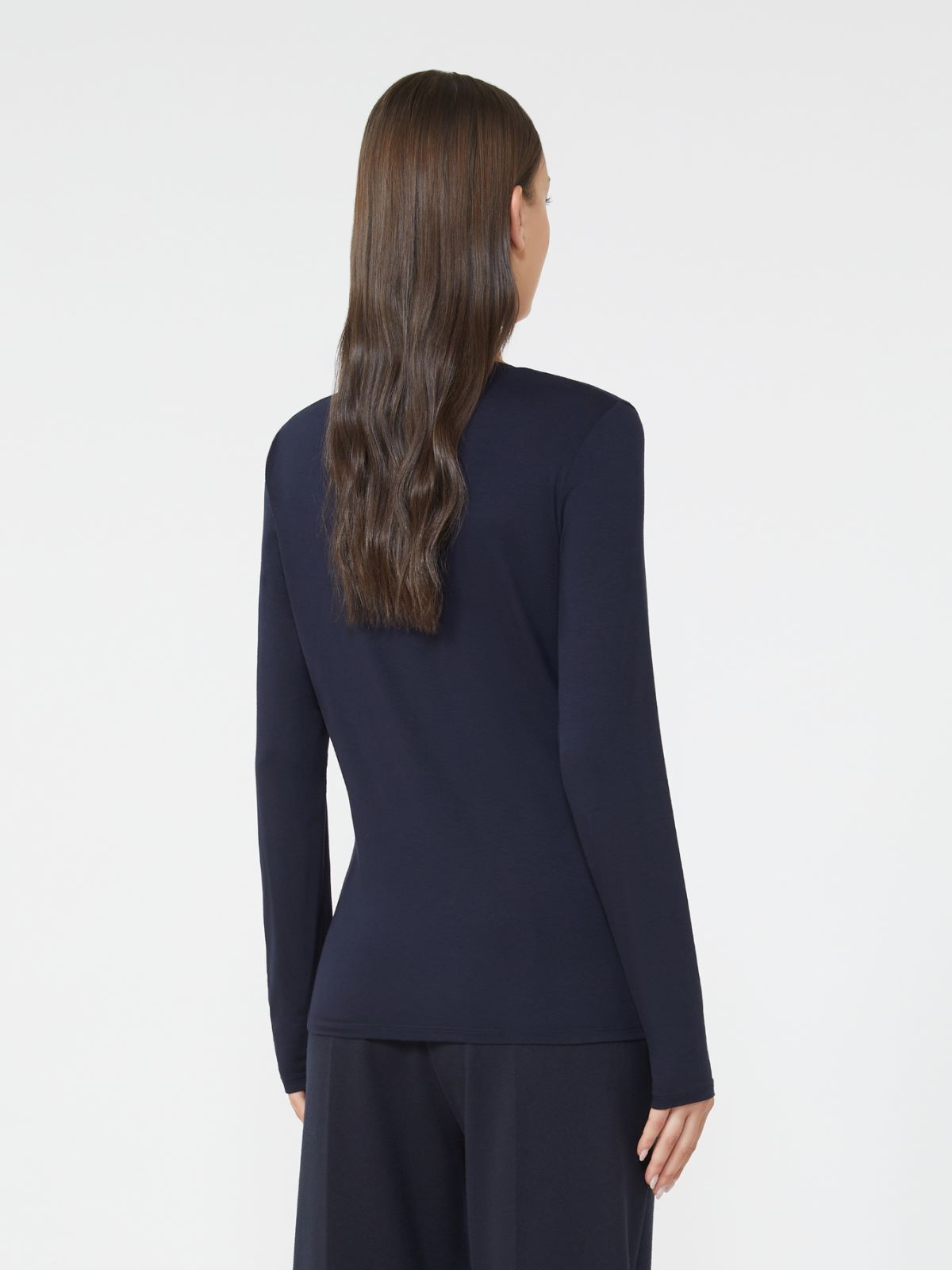 Stretch jersey basic T-shirt - NAVY - Max Mara - 3