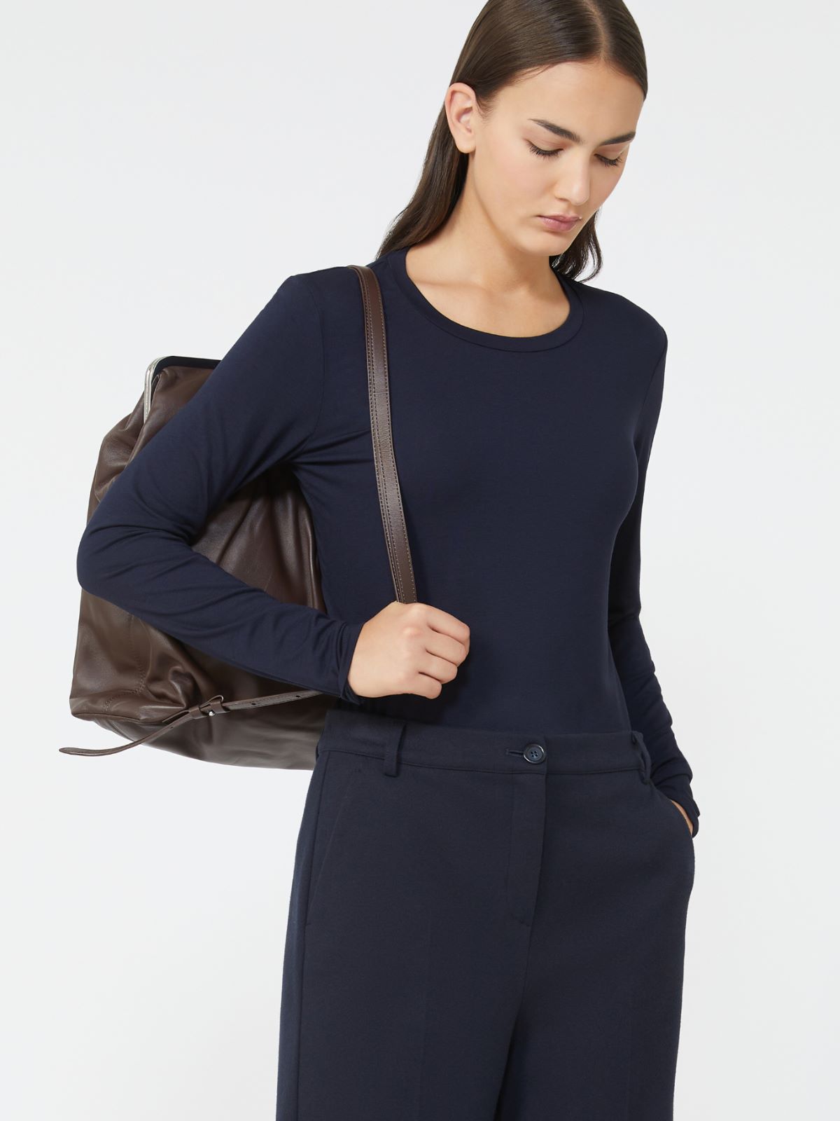 Stretch jersey basic T-shirt - NAVY - Max Mara - 4