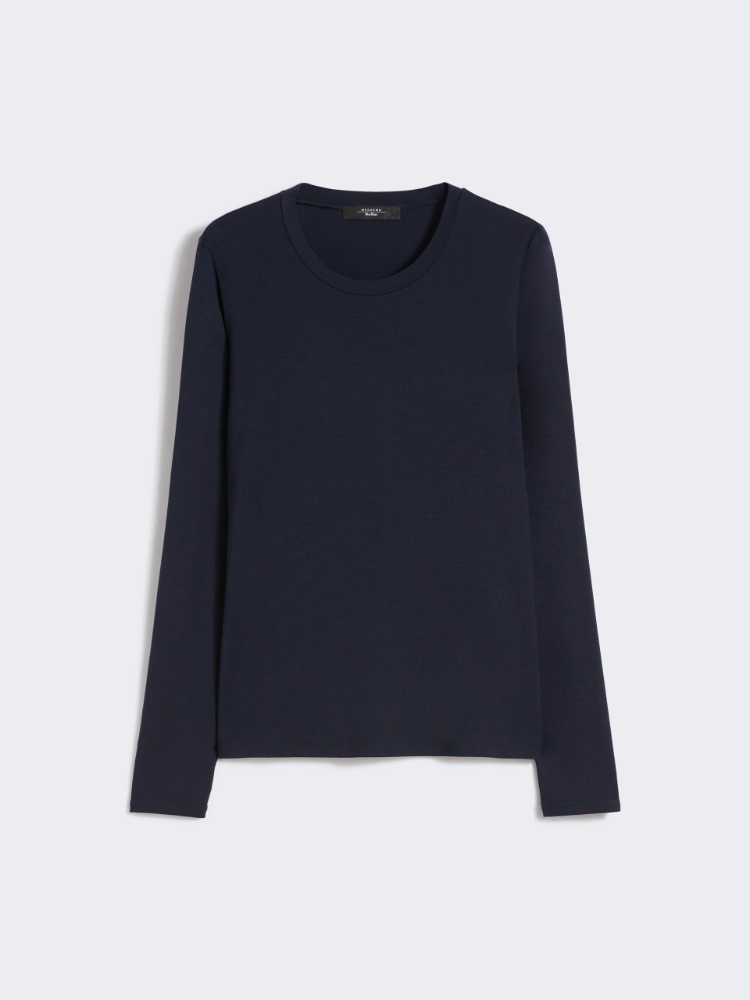 Basicowy T-shirt z elastycznego dżerseju - GRANATOWY - Max Mara
