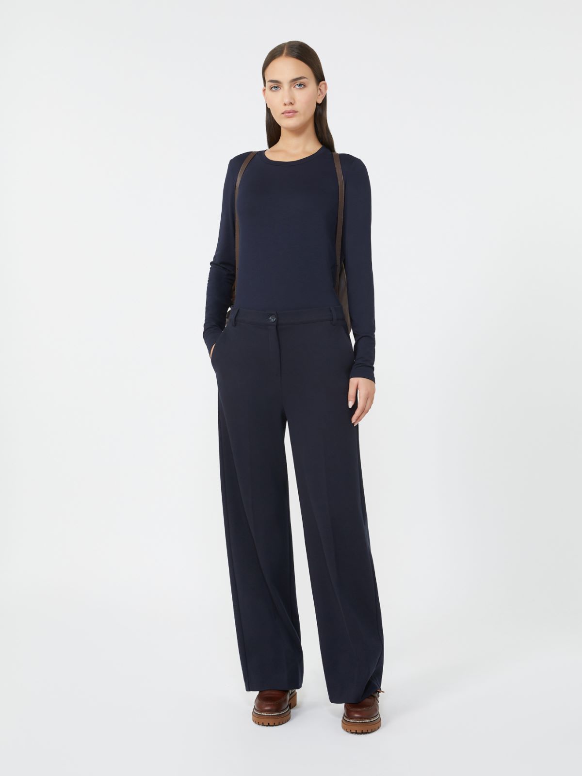 Stretch jersey basic T-shirt - NAVY - Max Mara