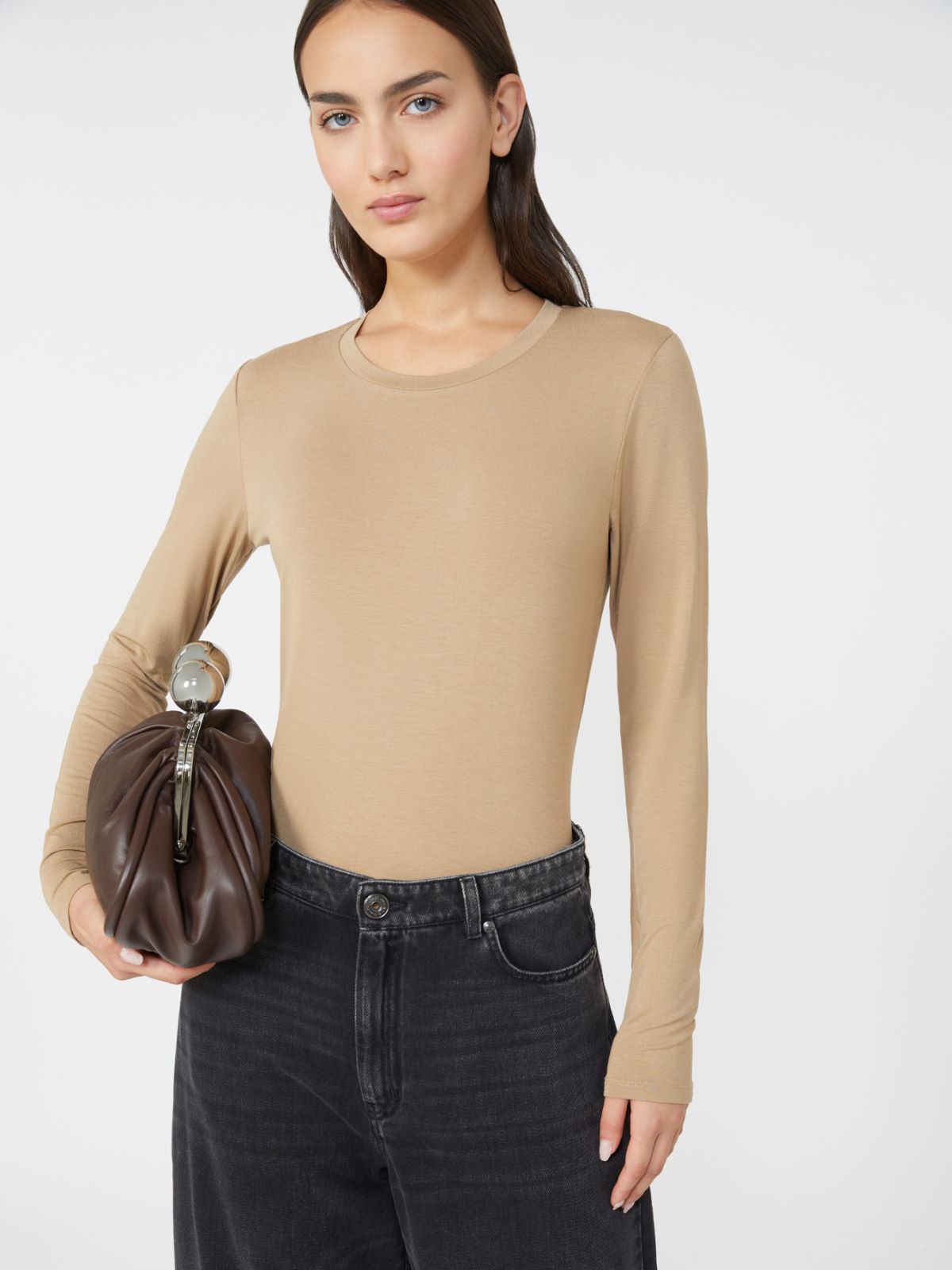 Stretch jersey basic T-shirt - CAMEL - Max Mara - 4