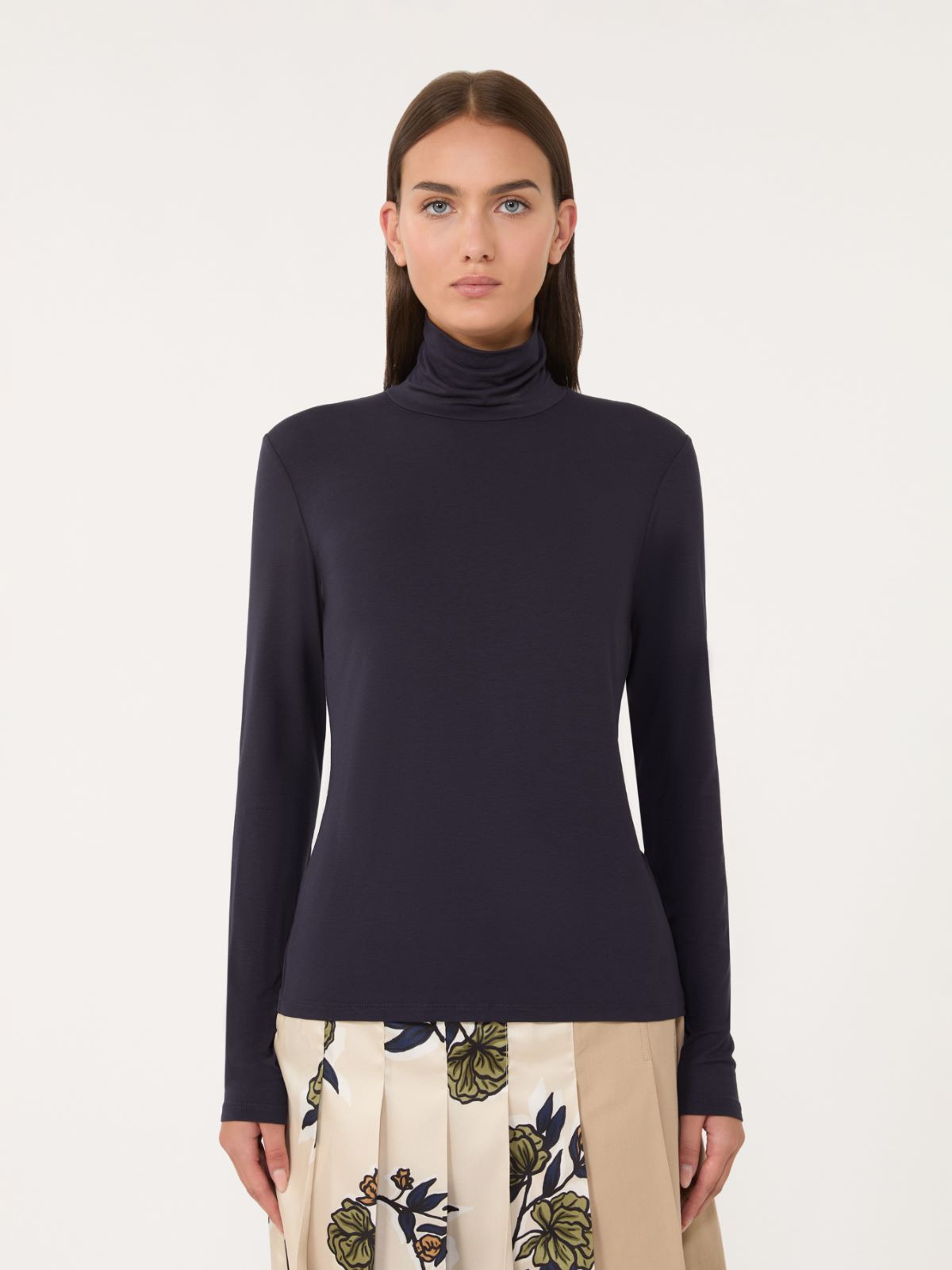 Stretch viscose turtleneck - NAVY - Max Mara - 2