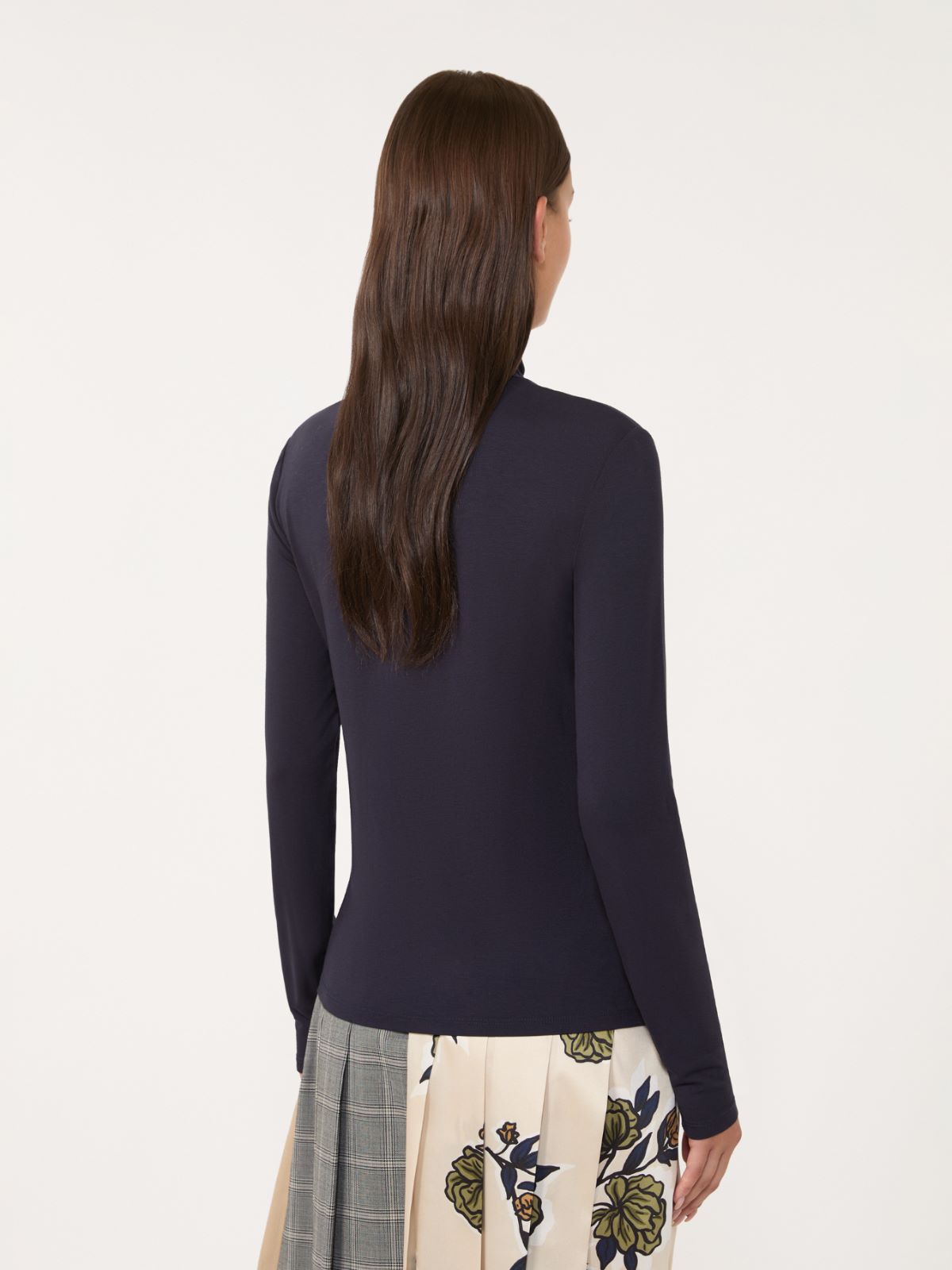 Stretch viscose turtleneck - NAVY - Max Mara - 3