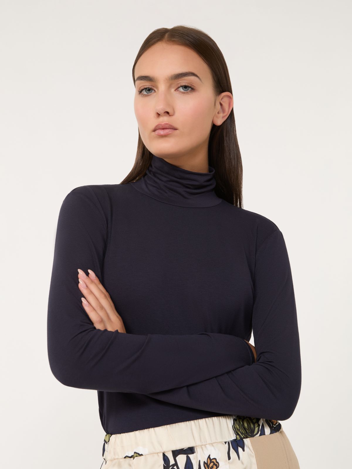 Stretch viscose turtleneck - NAVY - Max Mara - 4