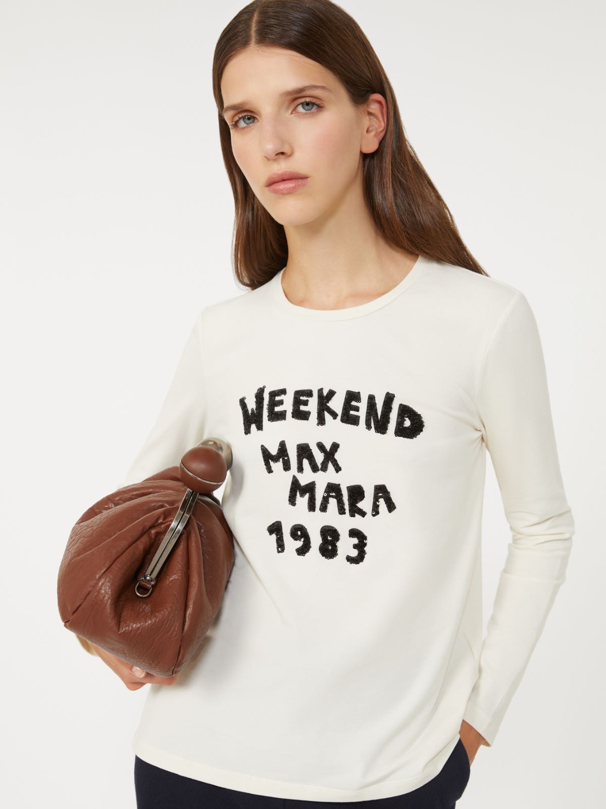 Fitted stretch jersey T-shirt - ECRU - Max Mara - 4