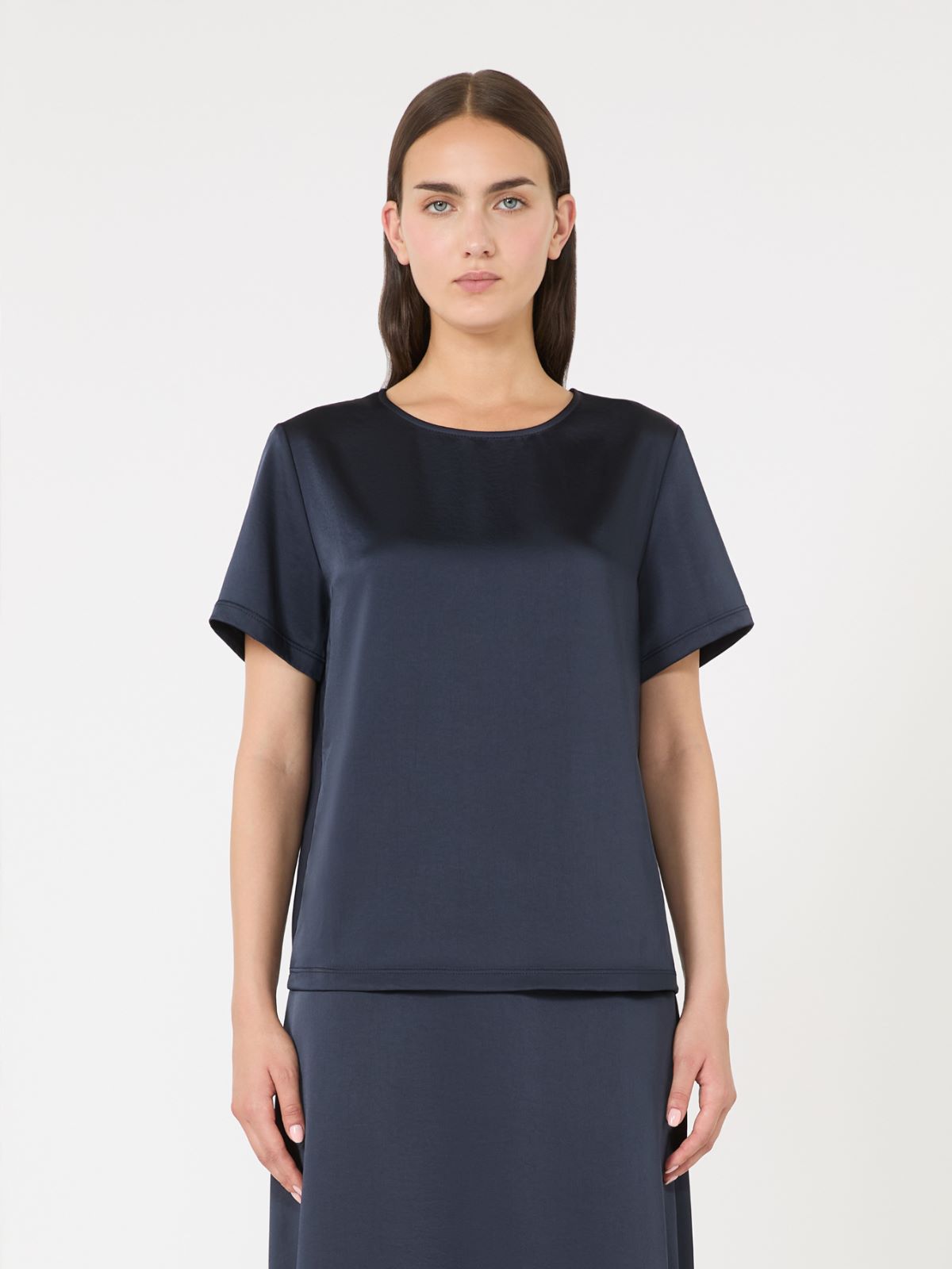 Satin and jersey T-shirt - NAVY - Max Mara - 2