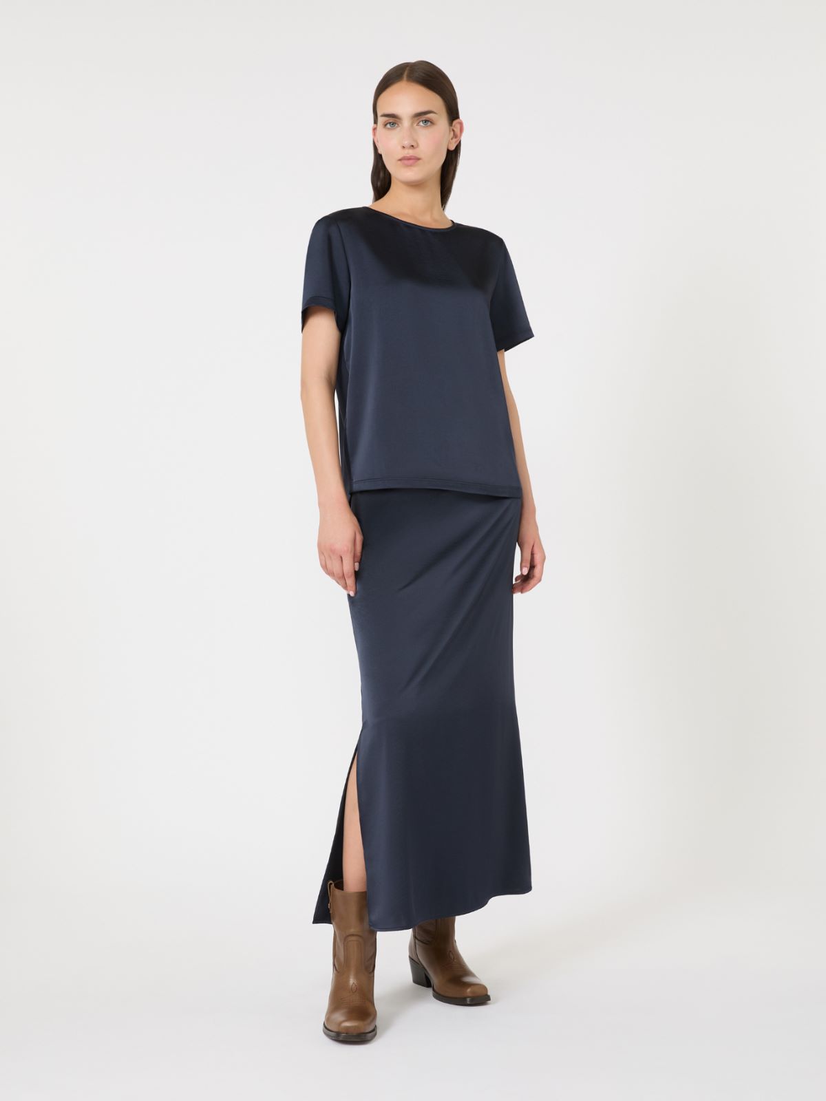 Satin and jersey T-shirt - NAVY - Max Mara
