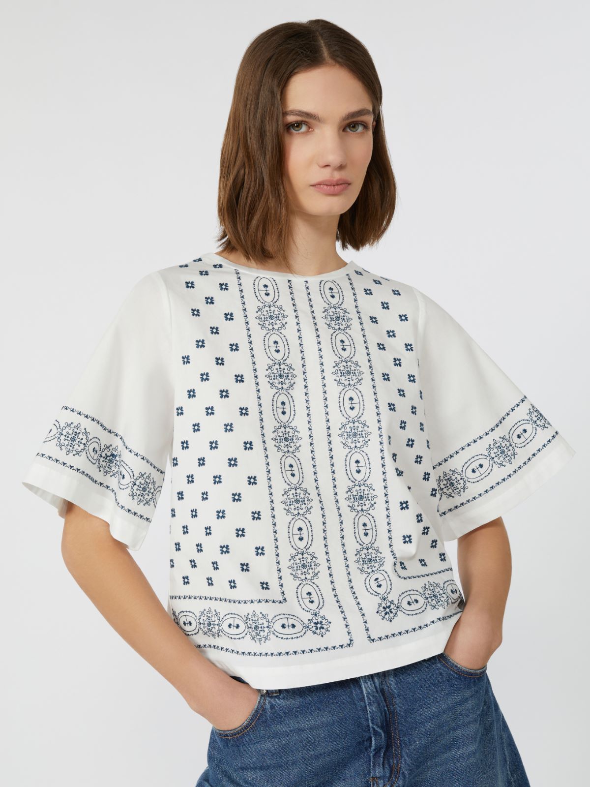 Cotton poplin top - WHITE - Max Mara - 4