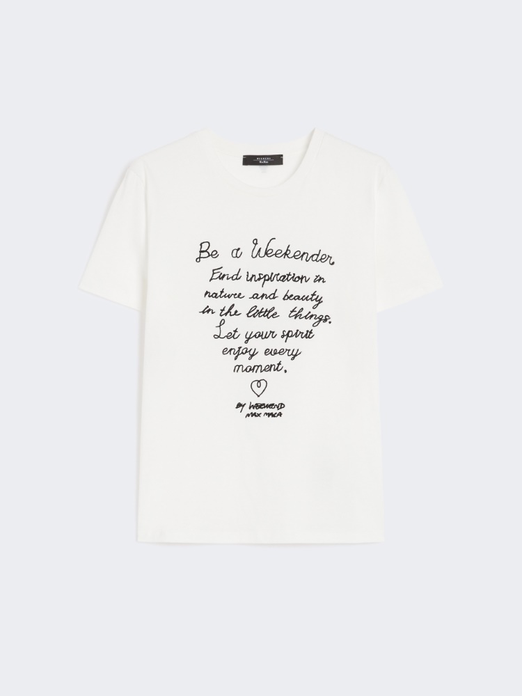 T-shirt bawełny z nadrukiem - BIAŁY - Max Mara
