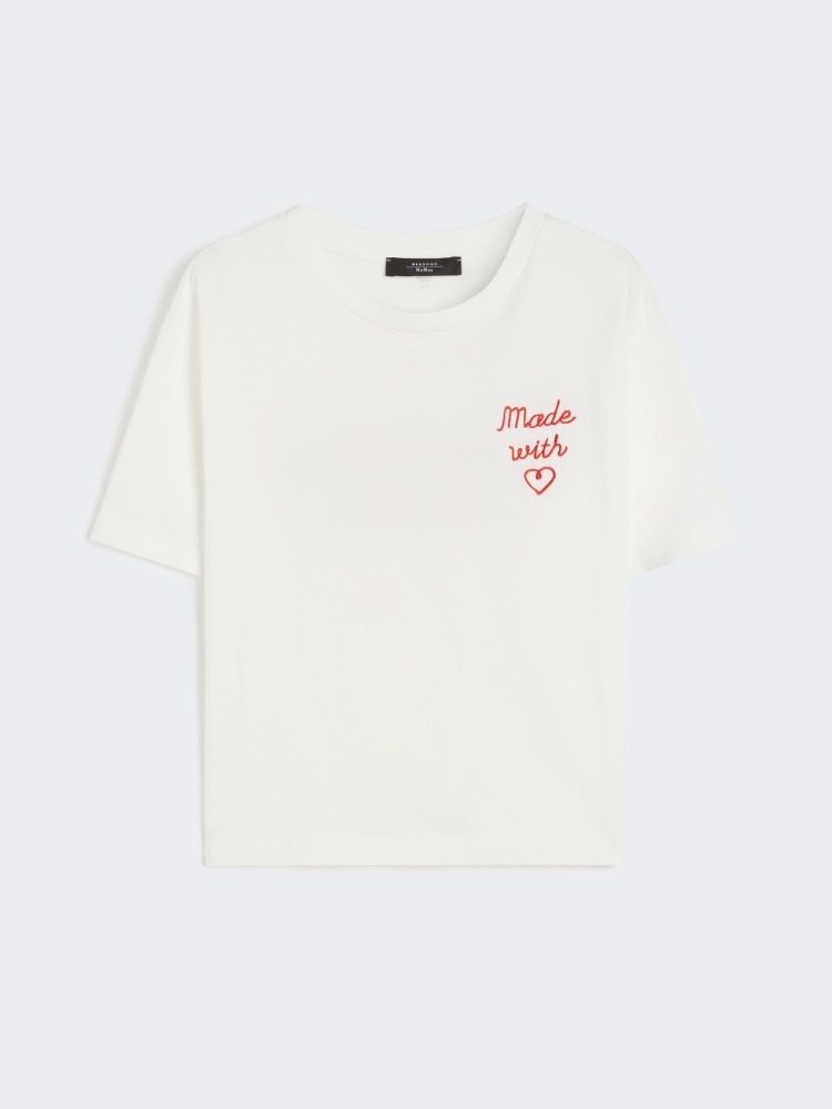 T-shirt z organicznej drukowanej bawełny - BIAŁY - Max Mara