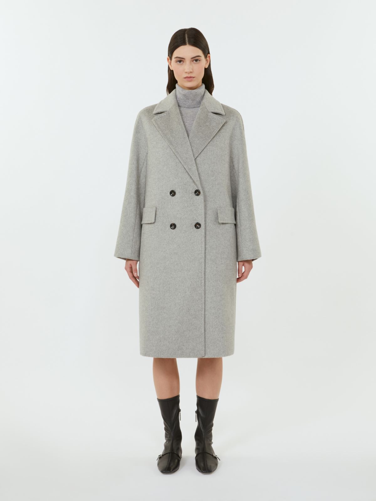 Double-breasted cashmere, alpaca and wool coat - LIGHT GREY - Max Mara - 2