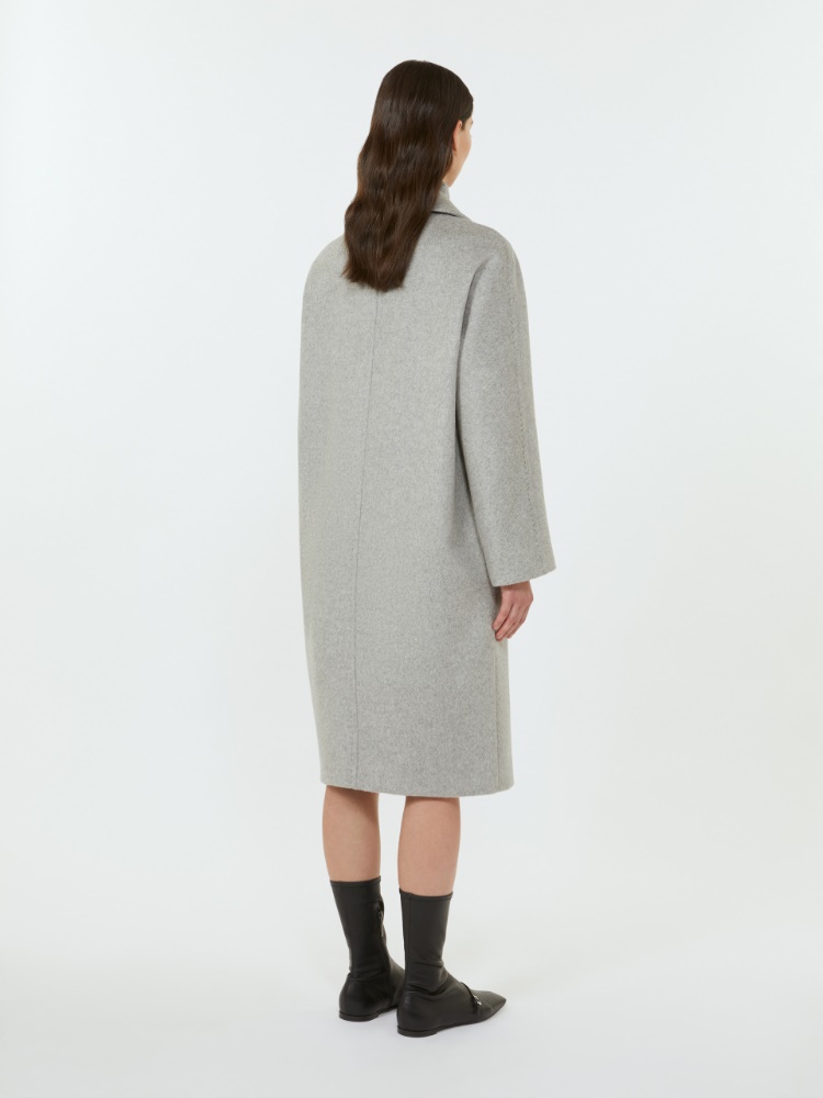 Double-breasted cashmere, alpaca and wool coat, light grey