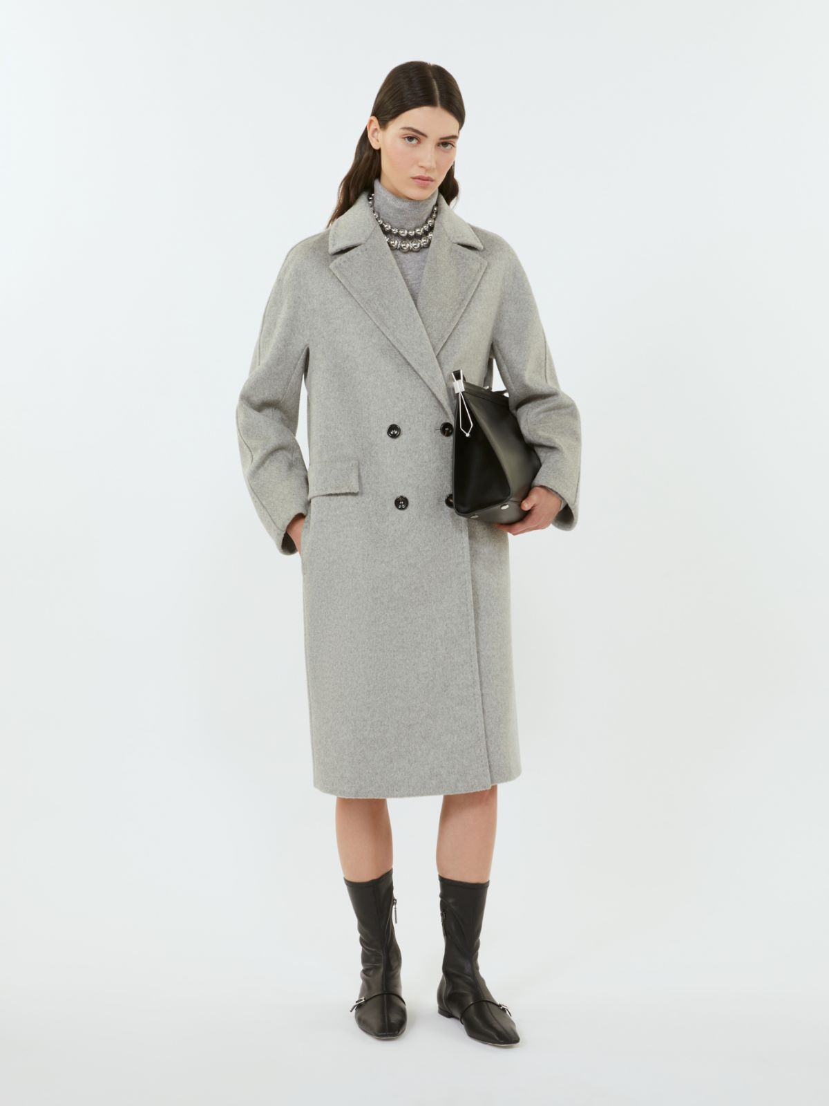 Double-breasted cashmere, alpaca and wool coat - LIGHT GREY - Max Mara