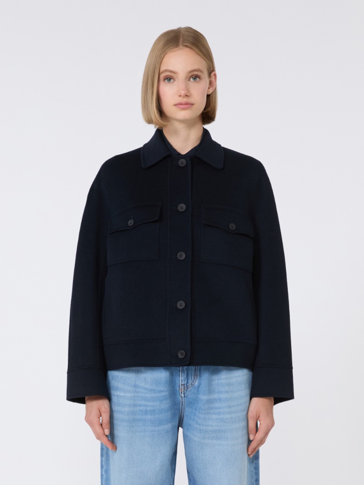 25SS MAX MARA Nereoウールモヘアシルク ジャケット Wool, cashmere and silk boxy jacket, navy | 