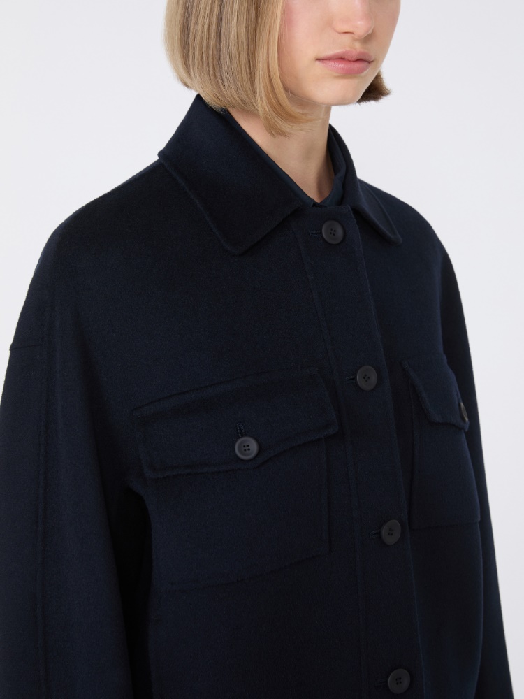Wool, cashmere and silk boxy jacket, navy | 