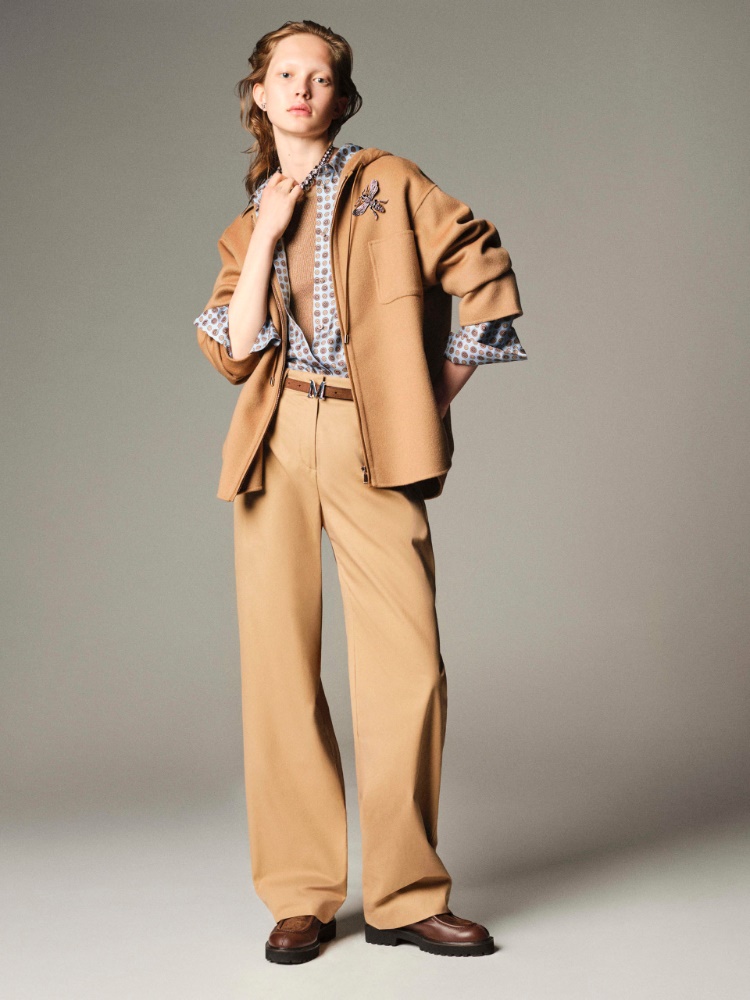 [ミーナ] ウール ブレンド ダブルフェイス フーディー + CAMEL - Max Mara