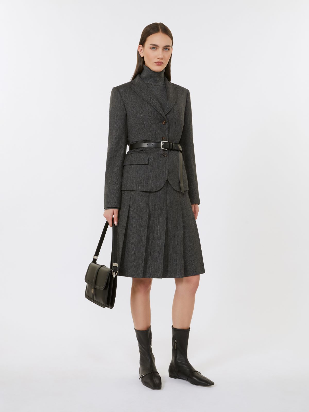 Flannel pleated skirt - DARK GREY - Max Mara
