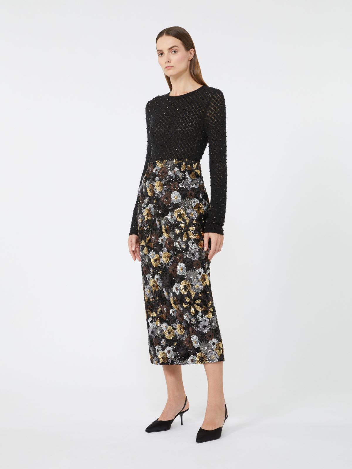 Pencil skirt in tulle and sequin - BLACK - Max Mara