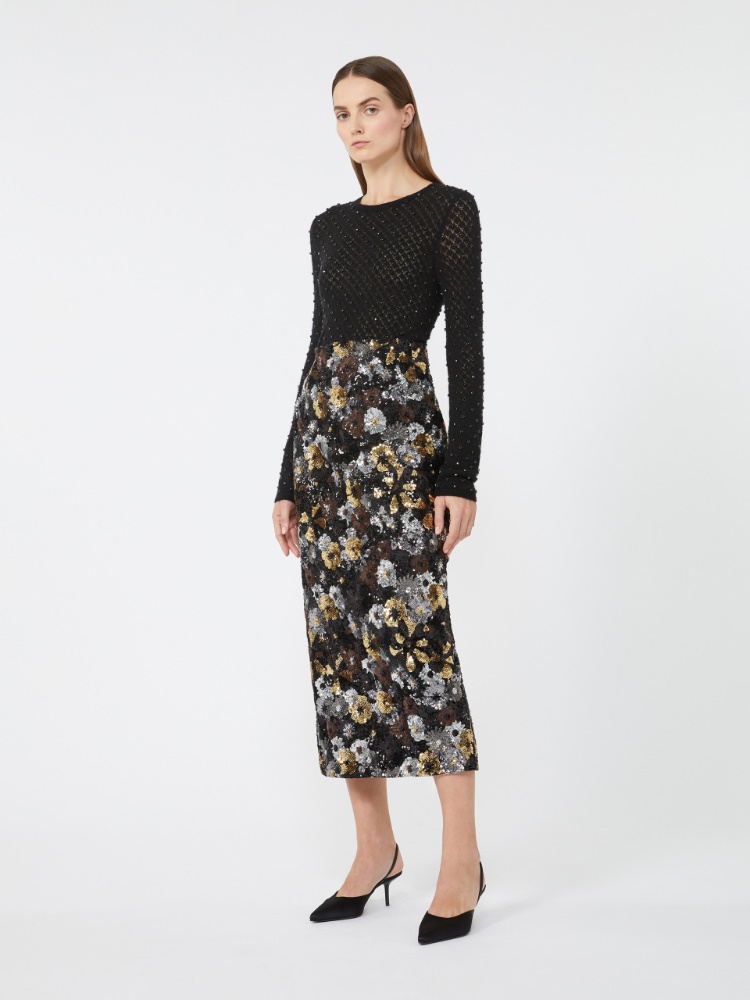 Pencil skirt in tulle and sequin - BLACK - Max Mara