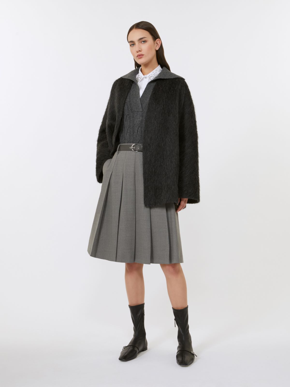 Gonna a pieghe in lana - GRIGIO MEDIO - Max Mara