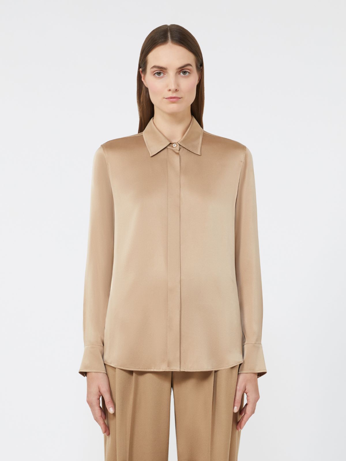 Classic silk satin shirt - CAMEL - Max Mara - 2