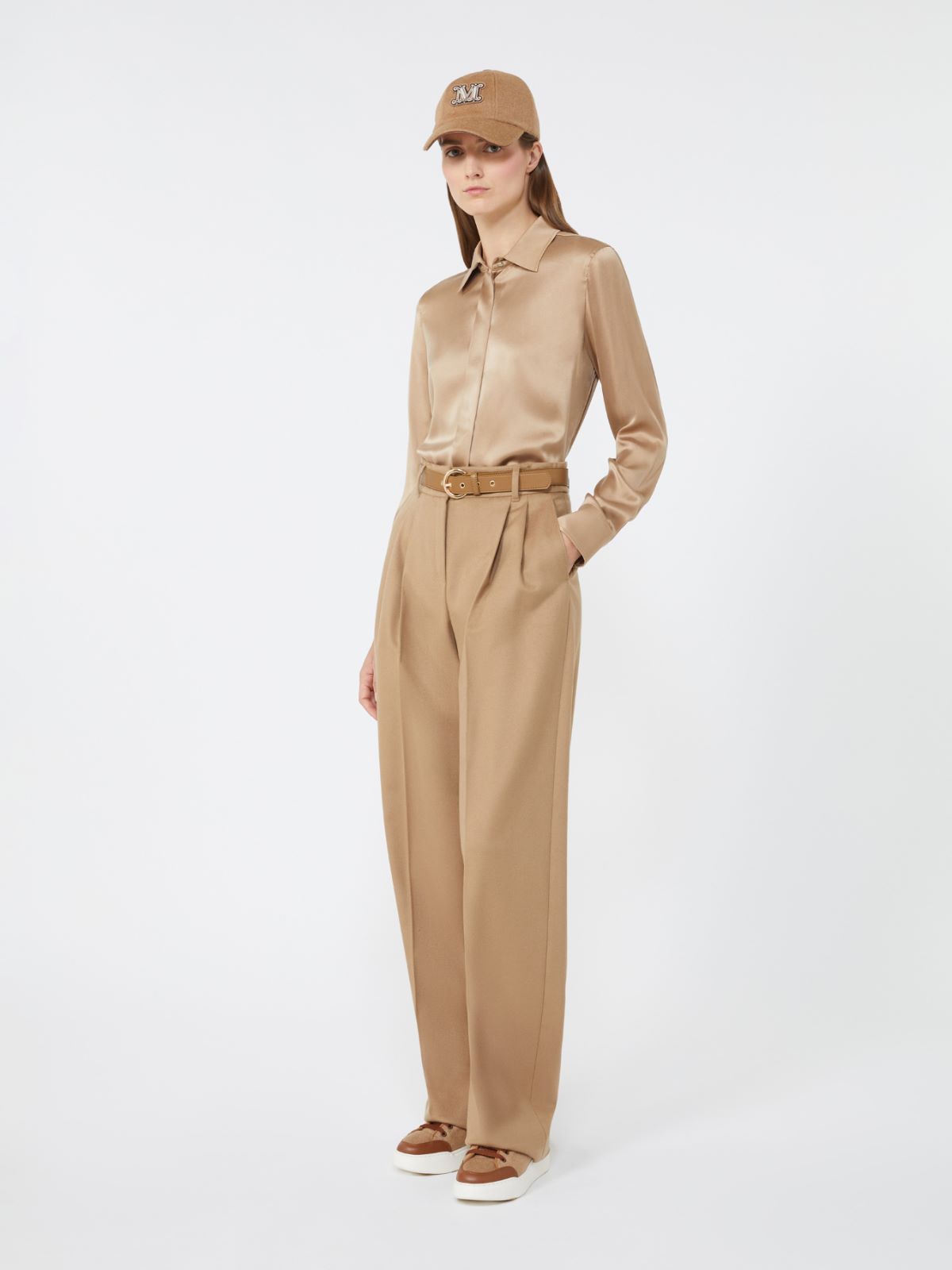 Classic silk satin shirt - CAMEL - Max Mara