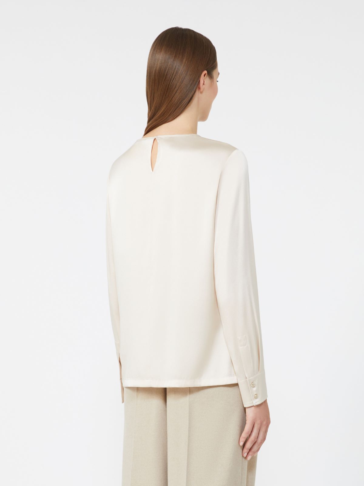 Crew-neck silk satin shirt - BEIGE - Max Mara - 3