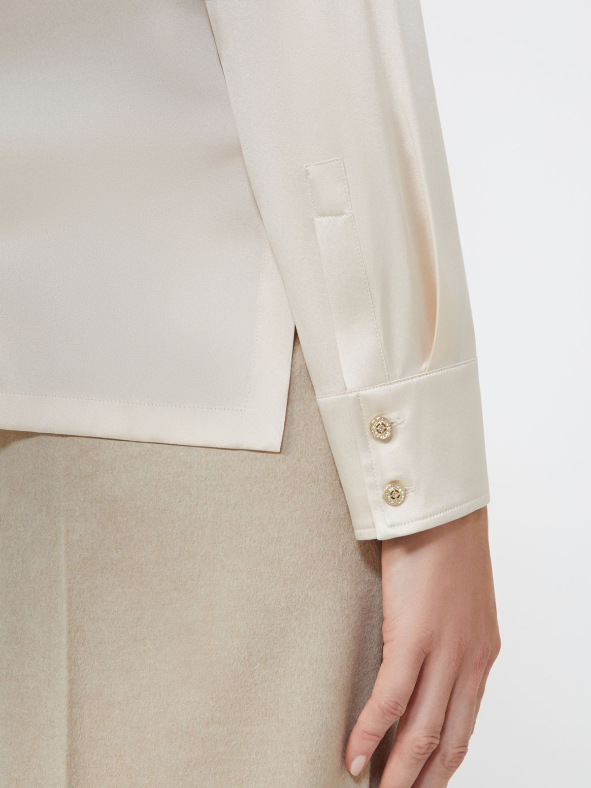 Crew-neck silk satin shirt - BEIGE - Max Mara - 4