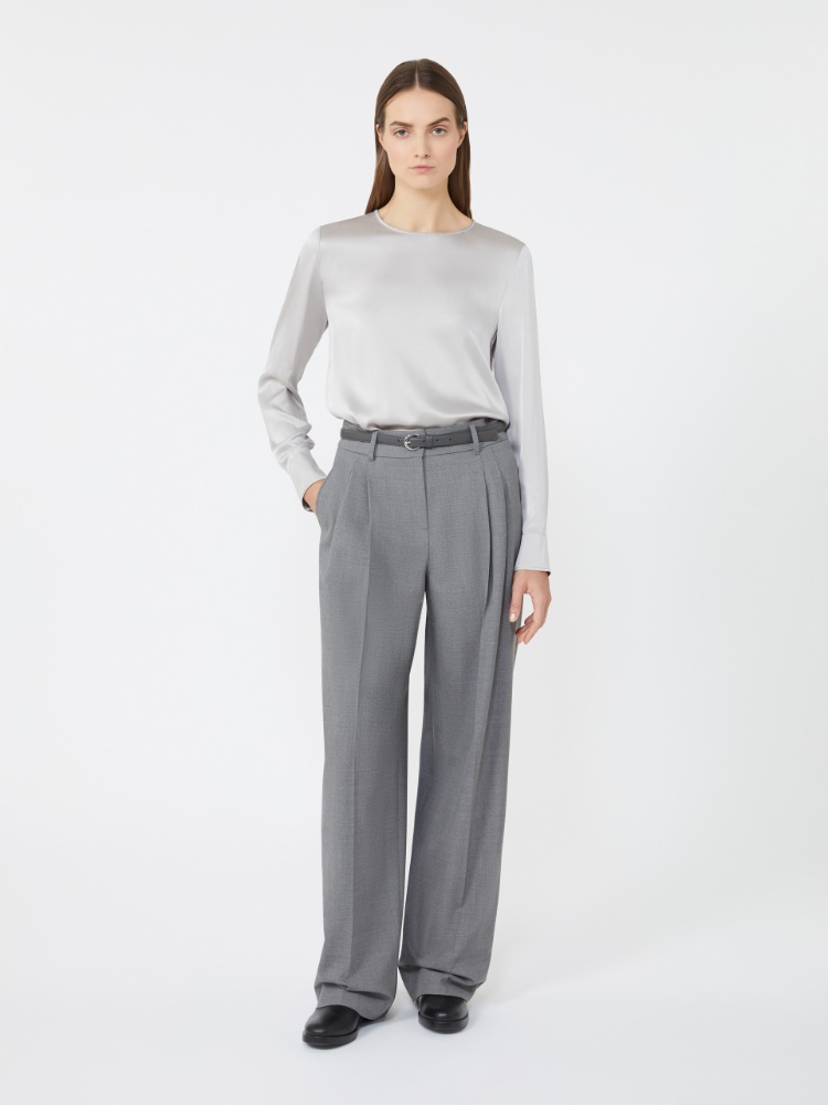 Crew-neck silk satin shirt - PEARL GREY - Max Mara